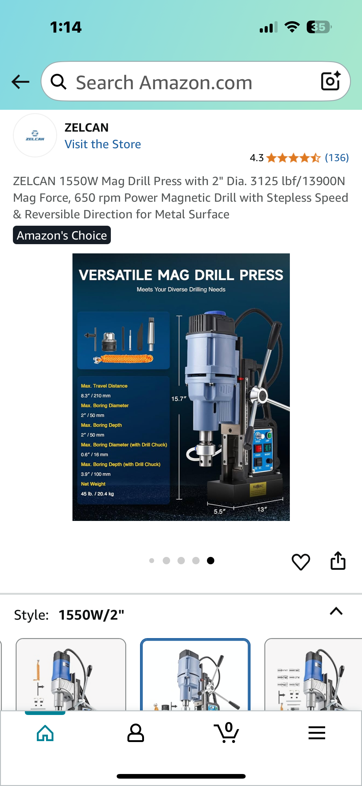 ZELCAN 1550W Mag Drill Press with 2" Dia. 3125 lbf/13900N Mag Force, 650 rpm Power Magnetic Drill with Stepless Speed & Reversible Direction for Metal Surface (G845)