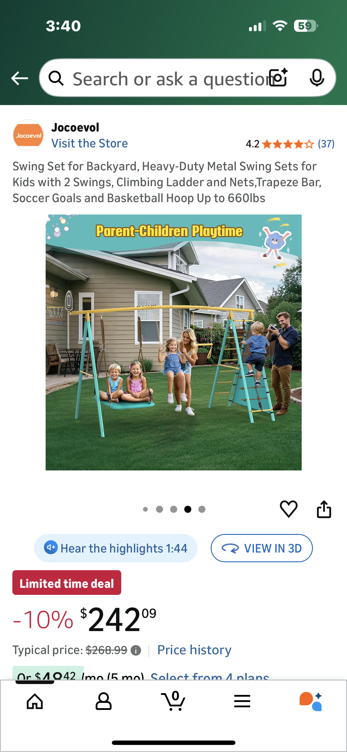 Swing Set for Backyard, Heavy-Duty Metal Swing Set for Kids with 2 Swings, Climbing Ladder and Nets,Trapeze Bar, Soccer Goals and Basketball Hoop, Up to 660lbs (W551)