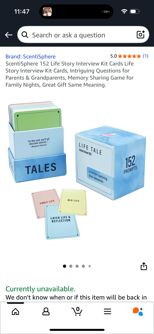 ScentiSphere 152 Life Story Interview Kit Cards Life Story Interview Kit Cards, Intriguing Questions for Parents & Grandparents, Memory Sharing Game for Family Nights, Great Gift Same Meaning