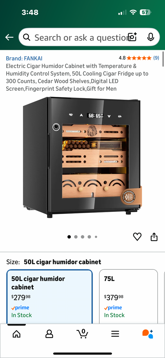 FANKAI Electric Humidor Cigar Cabinet with Temperature & Humidity Control System, 50L Cooling Cigar Fridge up to 300 Count, Cedar Wood Shelves,Digital LED Screen, Fingerprint Safety Lock (R751)