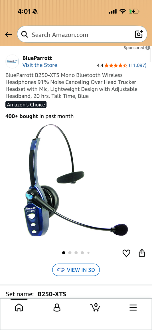 BlueParrott B250-XTS Mono Bluetooth Wireless Headphones 91% Noise Canceling Over Head Trucker Headset with Mic, Lightweight Design with Adjustable Headband, 20 hrs. Talk Time, Blue