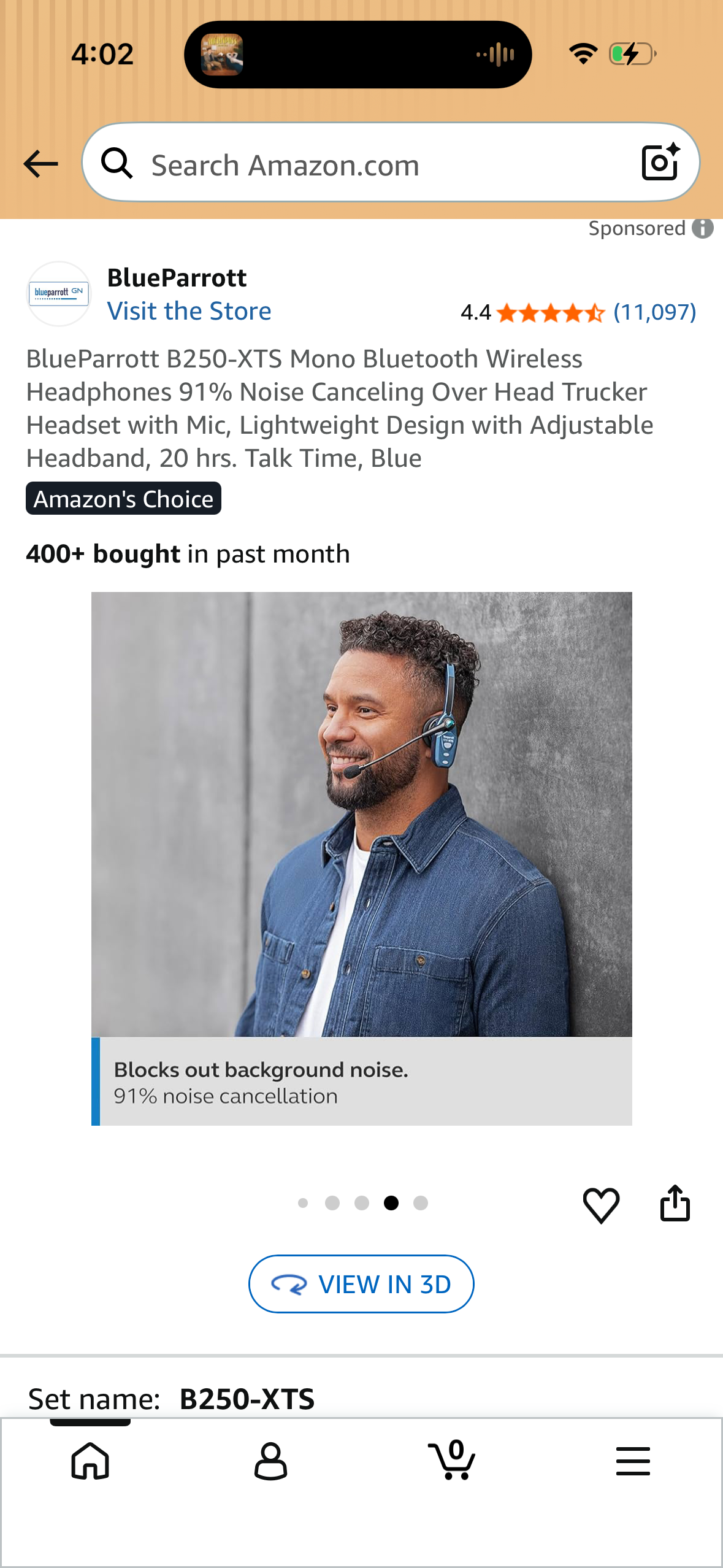 BlueParrott B250-XTS Mono Bluetooth Wireless Headphones 91% Noise Canceling Over Head Trucker Headset with Mic, Lightweight Design with Adjustable Headband, 20 hrs. Talk Time, Blue