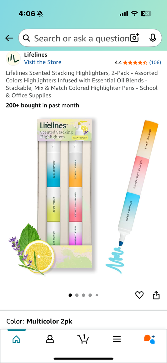Lifelines Scented Stacking Highlighters, 2-Pack - Assorted Colors Highlighters Infused with Essential Oil Blends - Stackable, Mix & Match Colored Highlighter Pens - School & Office Supplies