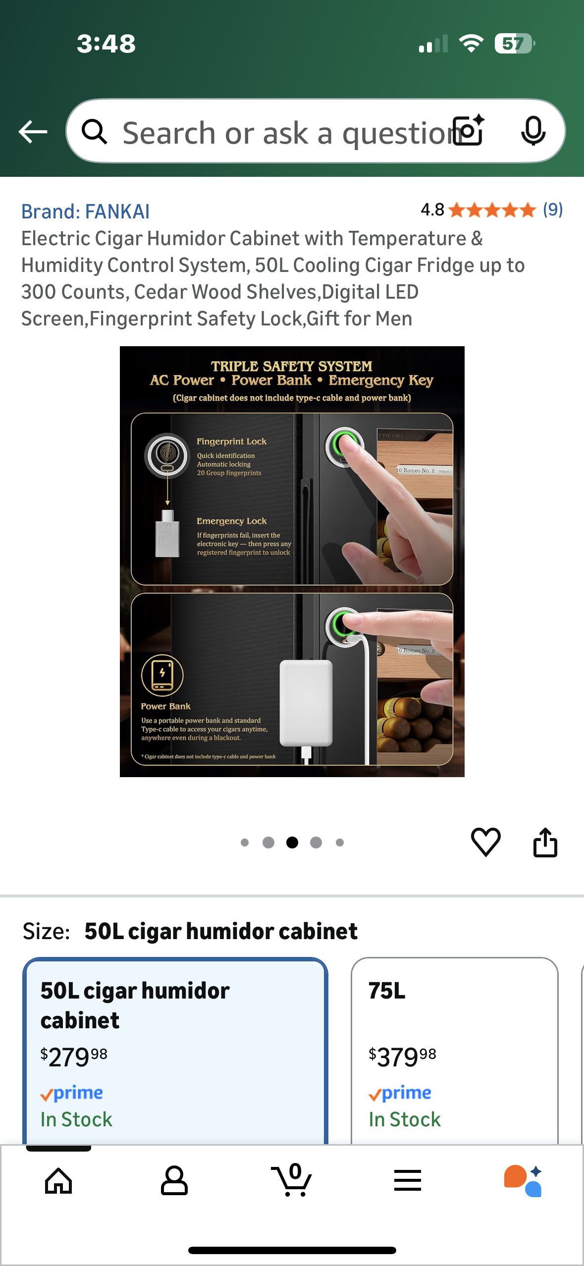 FANKAI Electric Humidor Cigar Cabinet with Temperature & Humidity Control System, 50L Cooling Cigar Fridge up to 300 Count, Cedar Wood Shelves,Digital LED Screen, Fingerprint Safety Lock (R751)