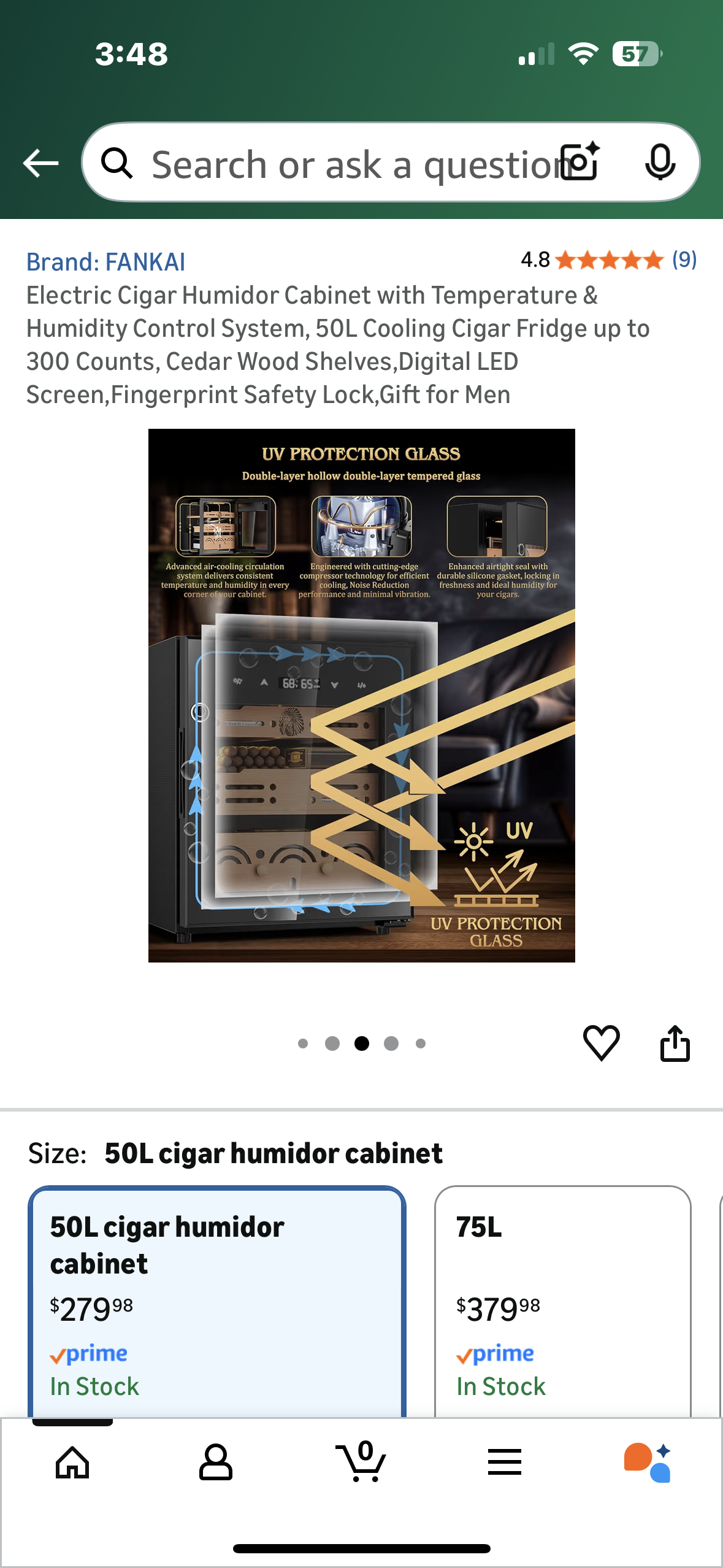 FANKAI Electric Humidor Cigar Cabinet with Temperature & Humidity Control System, 50L Cooling Cigar Fridge up to 300 Count, Cedar Wood Shelves,Digital LED Screen, Fingerprint Safety Lock (R751)