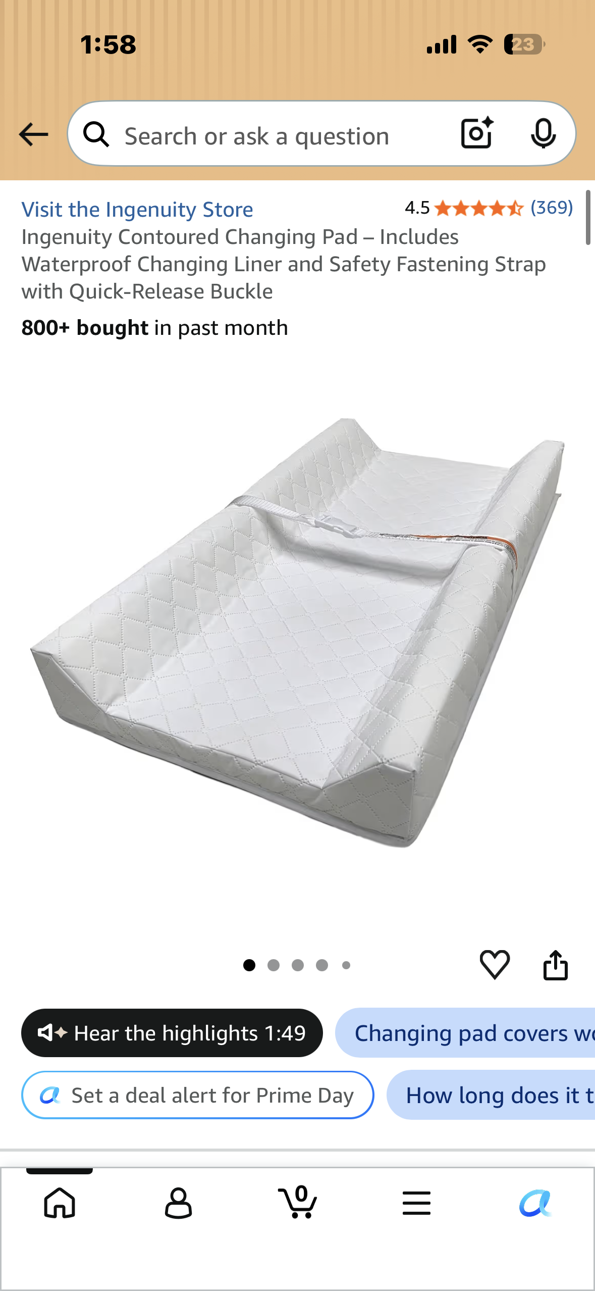 Ingenuity Contoured Changing Pad – Includes Waterproof Changing Liner and Safety Fastening Strap with Quick-Release Buckle
