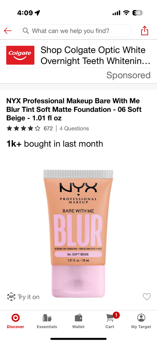 NYX Professional Makeup Bare With Me Blur Tint Soft Matte Foundation - 06 Soft Beige