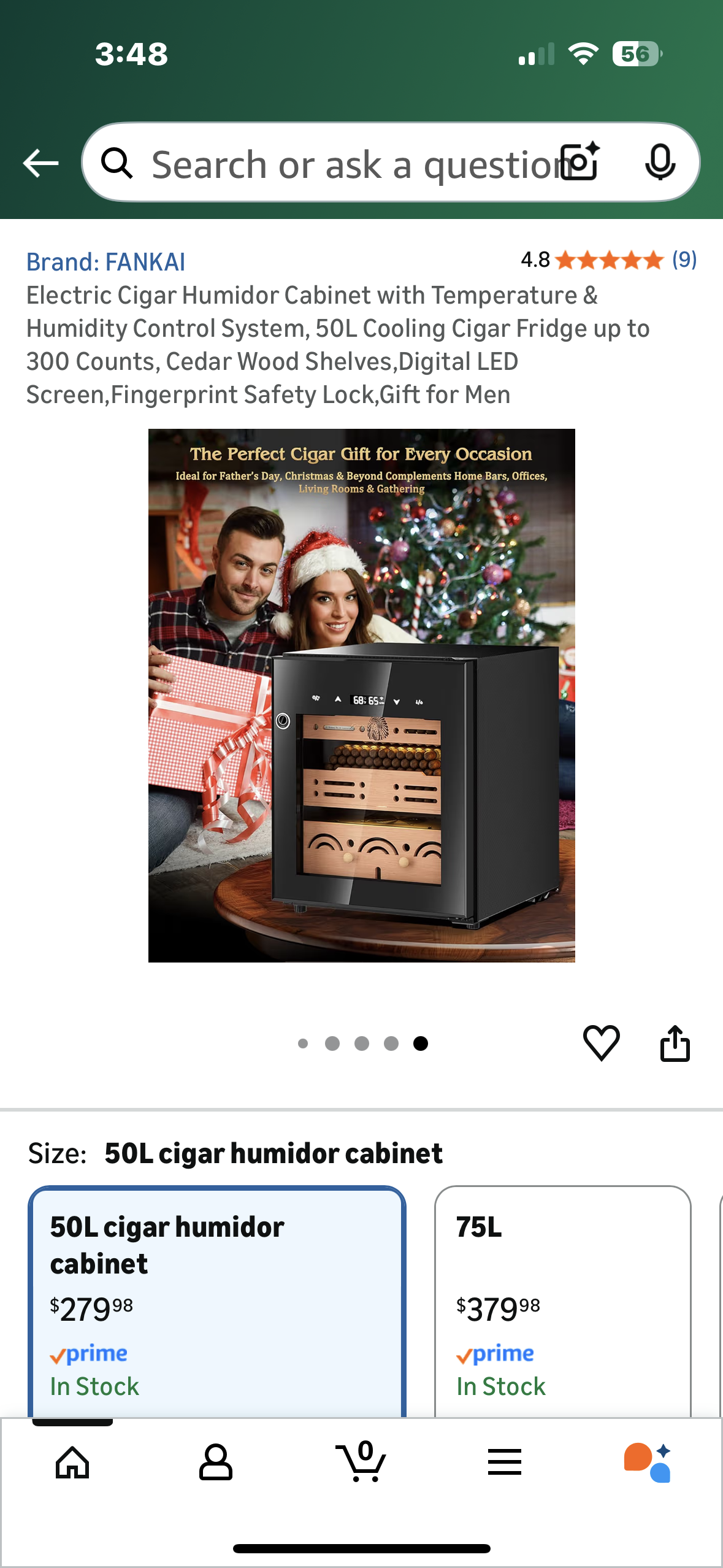 FANKAI Electric Humidor Cigar Cabinet with Temperature & Humidity Control System, 50L Cooling Cigar Fridge up to 300 Count, Cedar Wood Shelves,Digital LED Screen, Fingerprint Safety Lock (R751)