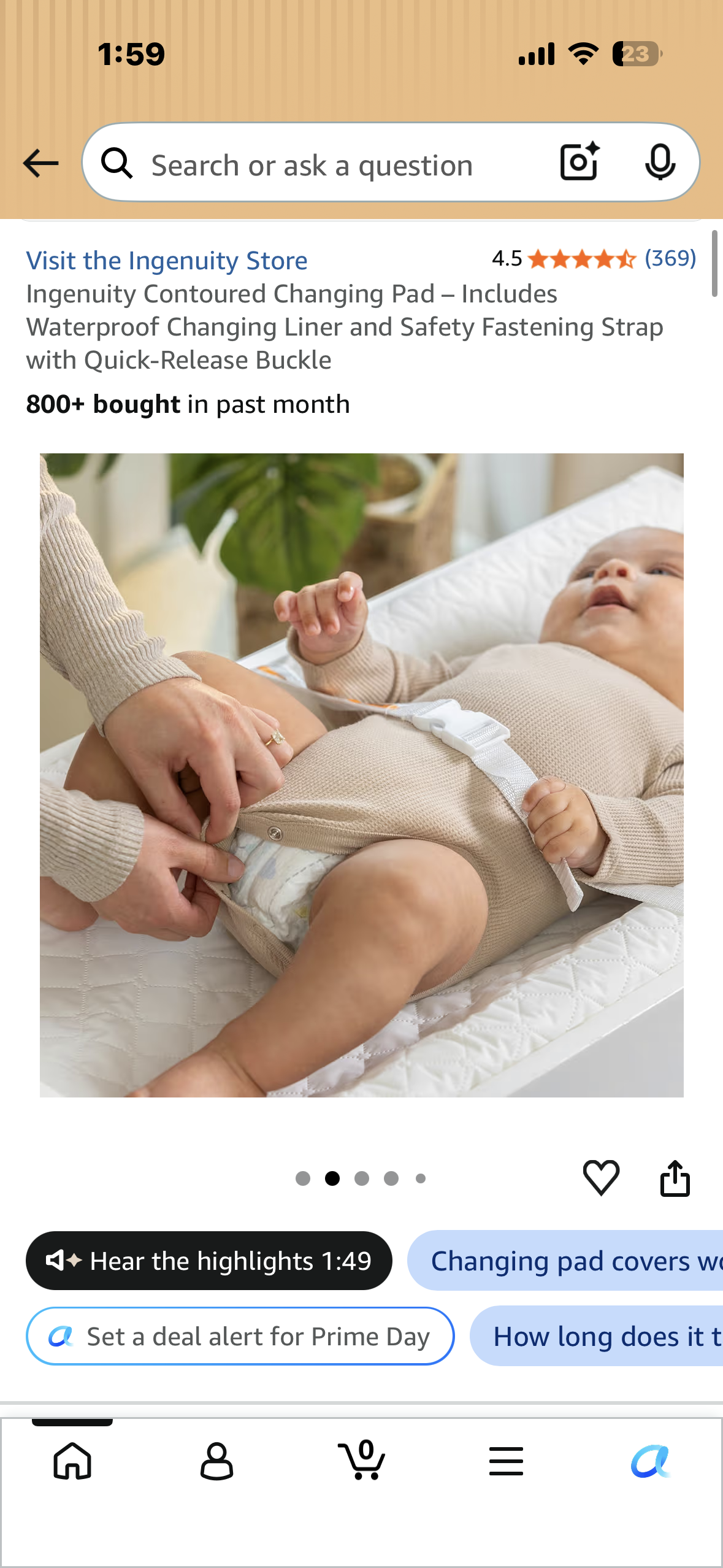 Ingenuity Contoured Changing Pad – Includes Waterproof Changing Liner and Safety Fastening Strap with Quick-Release Buckle