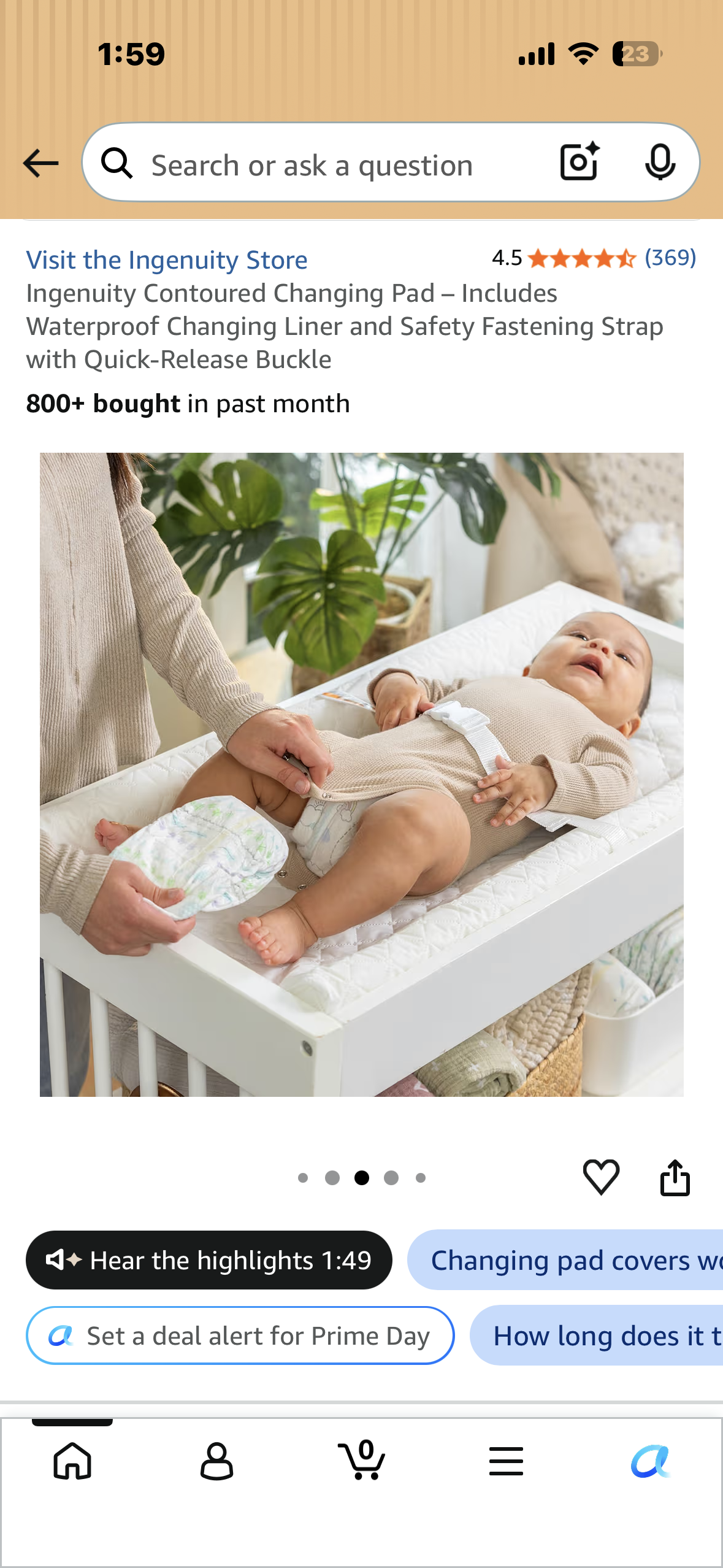 Ingenuity Contoured Changing Pad – Includes Waterproof Changing Liner and Safety Fastening Strap with Quick-Release Buckle
