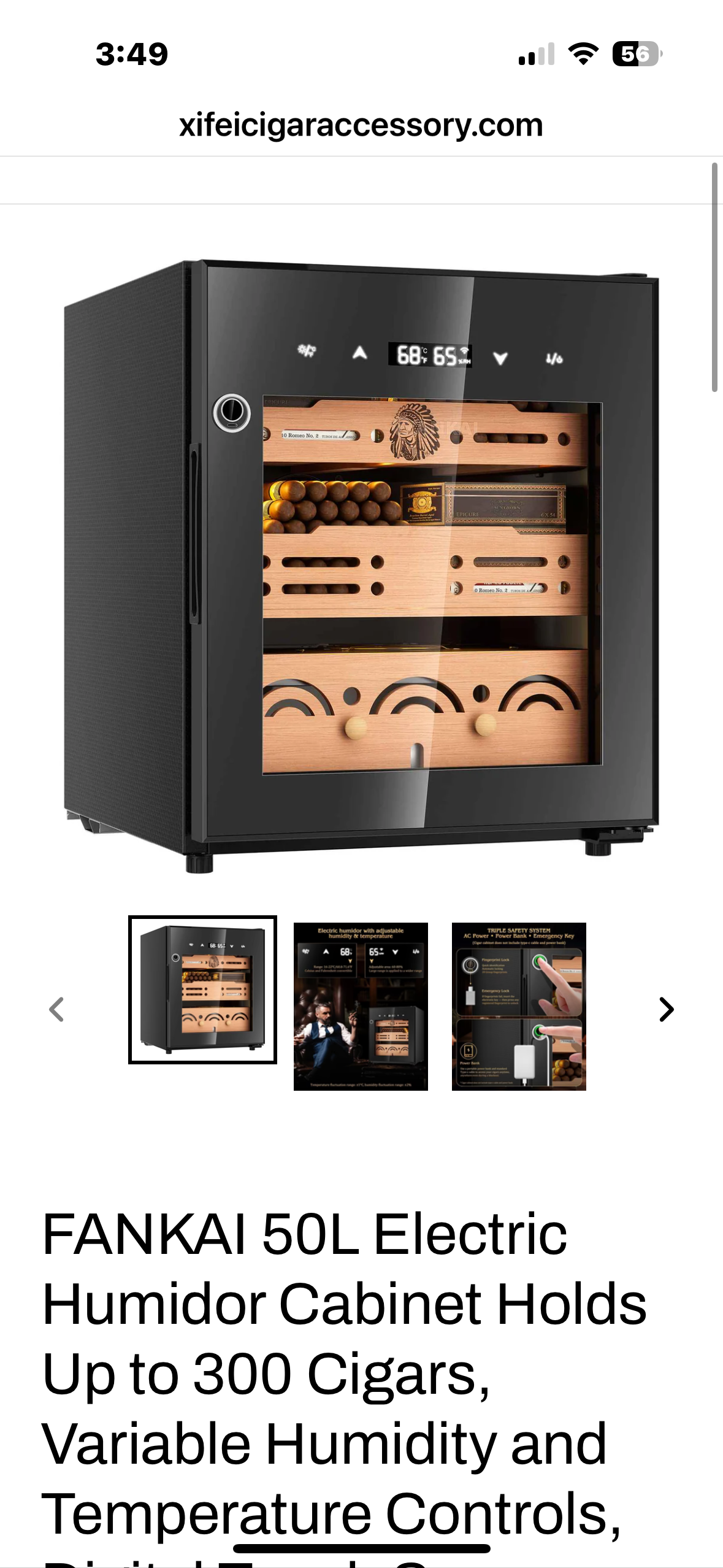 FANKAI Electric Humidor Cigar Cabinet with Temperature & Humidity Control System, 50L Cooling Cigar Fridge up to 300 Count, Cedar Wood Shelves,Digital LED Screen, Fingerprint Safety Lock (R751)