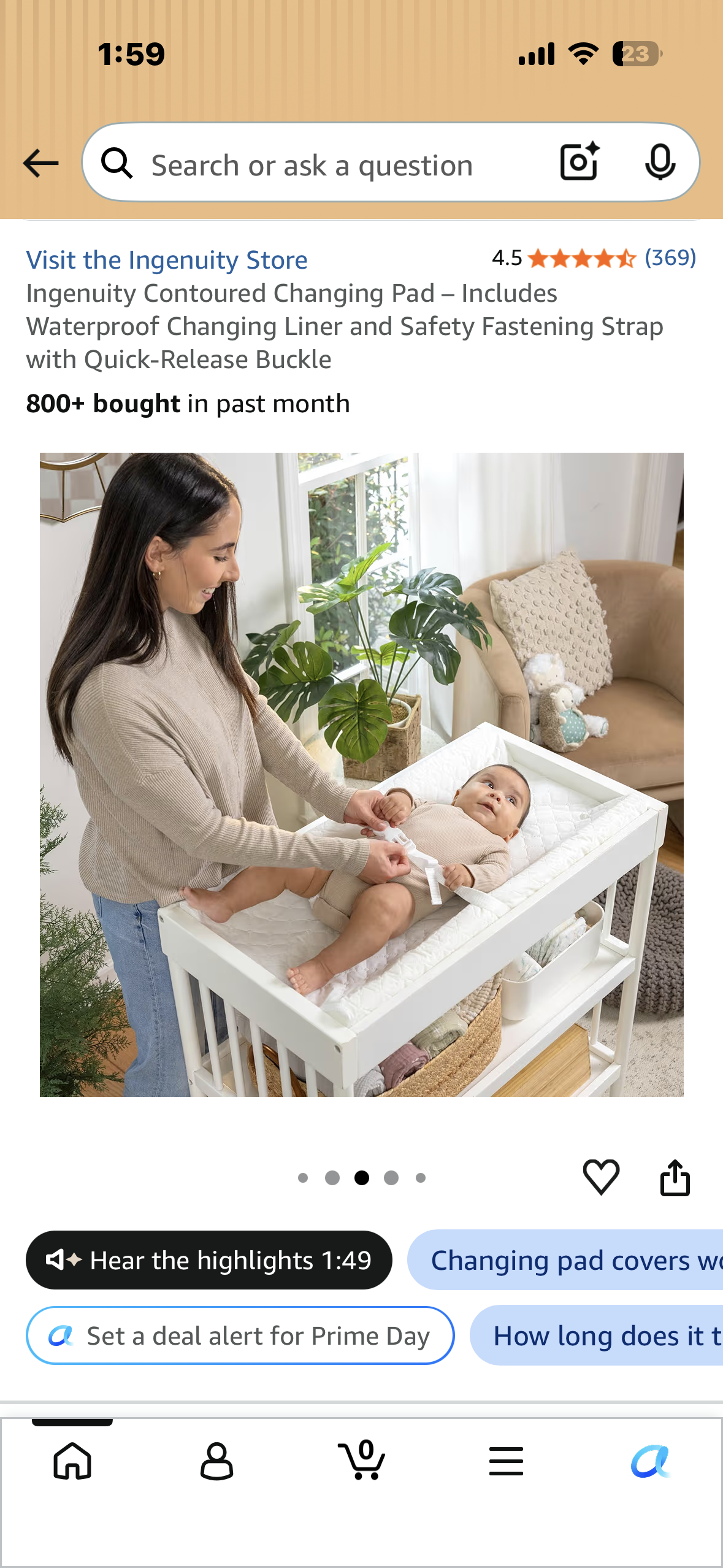 Ingenuity Contoured Changing Pad – Includes Waterproof Changing Liner and Safety Fastening Strap with Quick-Release Buckle