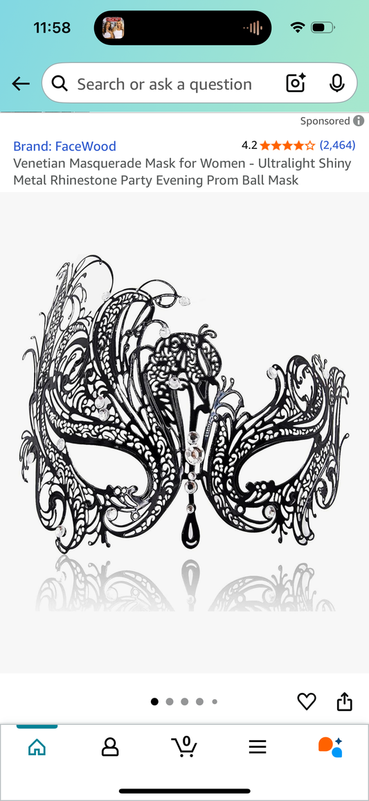 Venetian Masquerade Mask for Women - Ultralight Shiny Metal Rhinestone Party Evening Prom Ball Mask