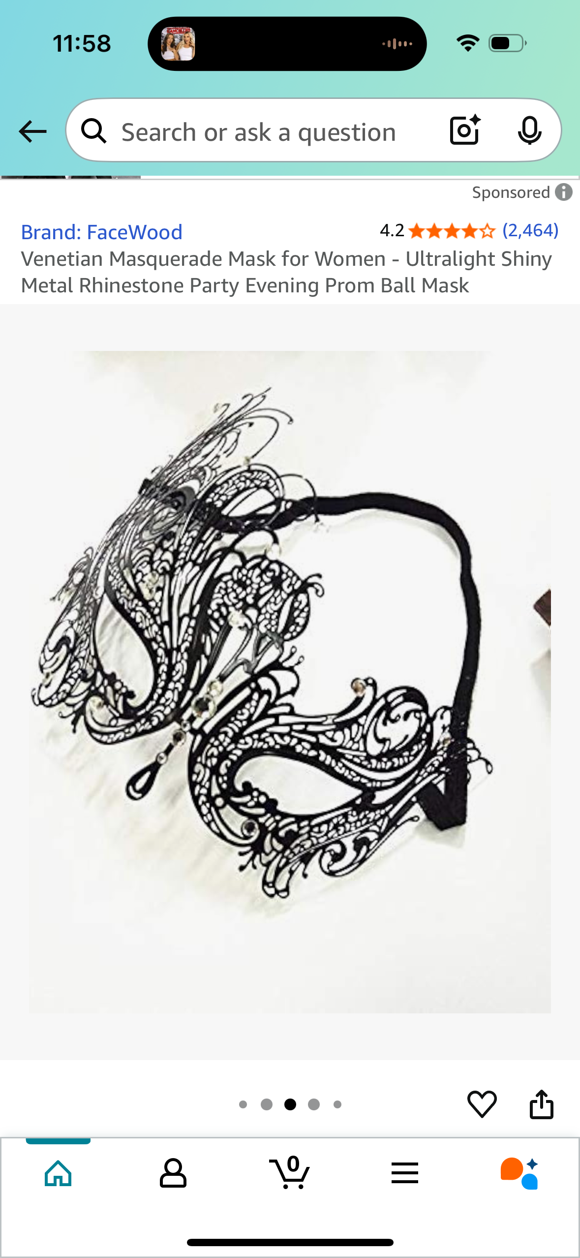 Venetian Masquerade Mask for Women - Ultralight Shiny Metal Rhinestone Party Evening Prom Ball Mask