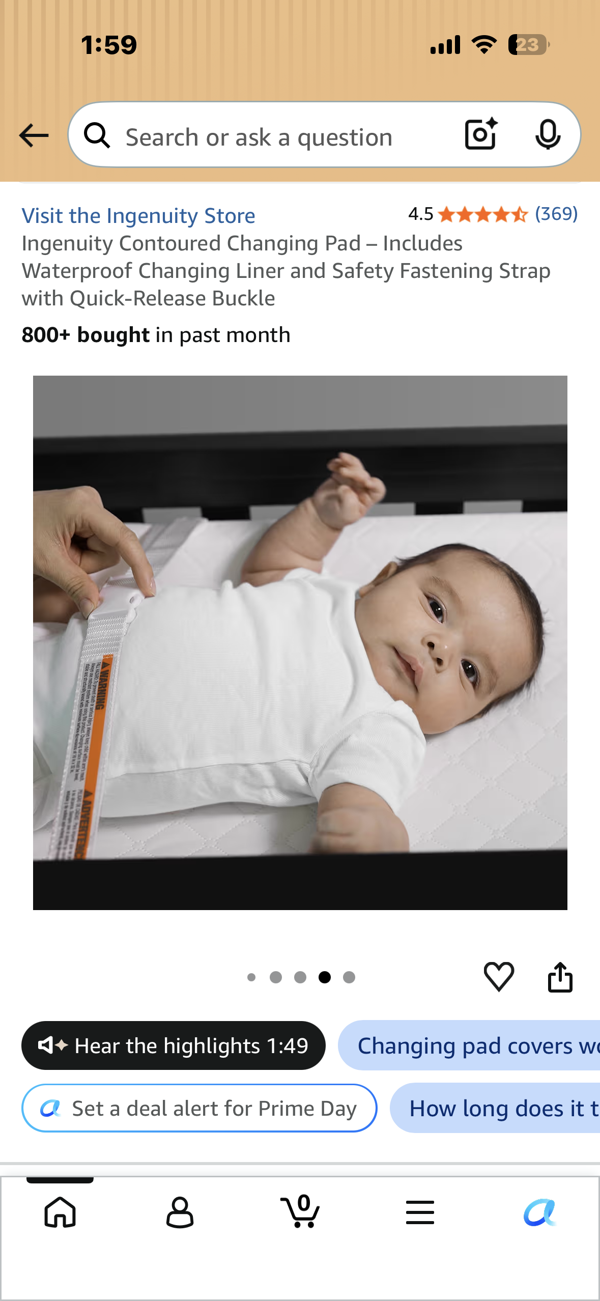 Ingenuity Contoured Changing Pad – Includes Waterproof Changing Liner and Safety Fastening Strap with Quick-Release Buckle