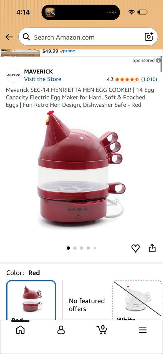 Maverick SEC-14 HENRIETTA HEN EGG COOKER | 14 Egg Capacity Electric Egg Maker for Hard, Soft & Poached Eggs | Fun Retro Hen Design, Dishwasher Safe - Red