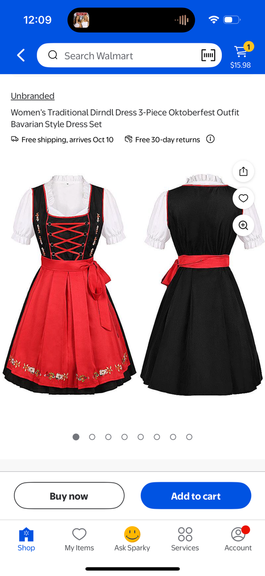 Women’s Traditional Dirndl Dress 3-Piece Oktoberfest Dress (Size 8)