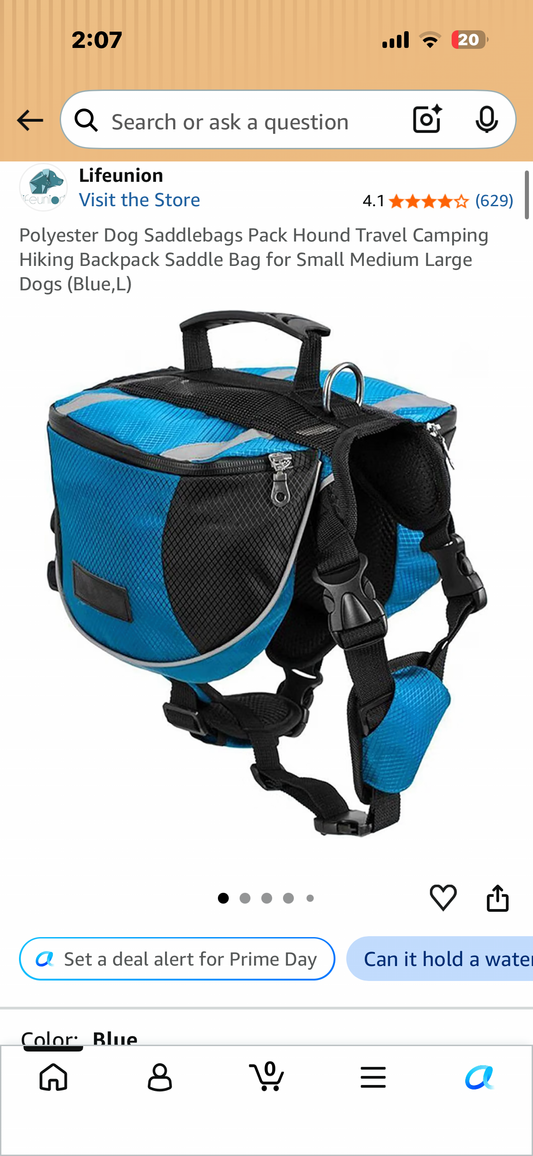 Polyester Dog Saddlebags Pack Hound Travel Camping Hiking Backpack Saddle Bag for Small Medium Large Dogs (Blue/Grey)L)