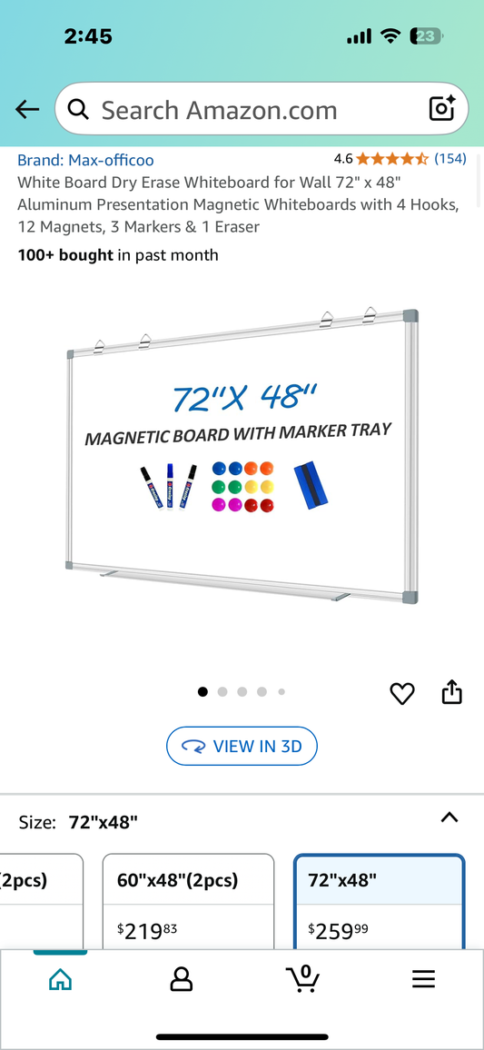 Dry Erase Whiteboard 72" x 48", Aluminum Presentation Magnetic Whiteboard with 4 Hooks, 12 Magnets, 3 Markers & 1 Eraser (O442)
