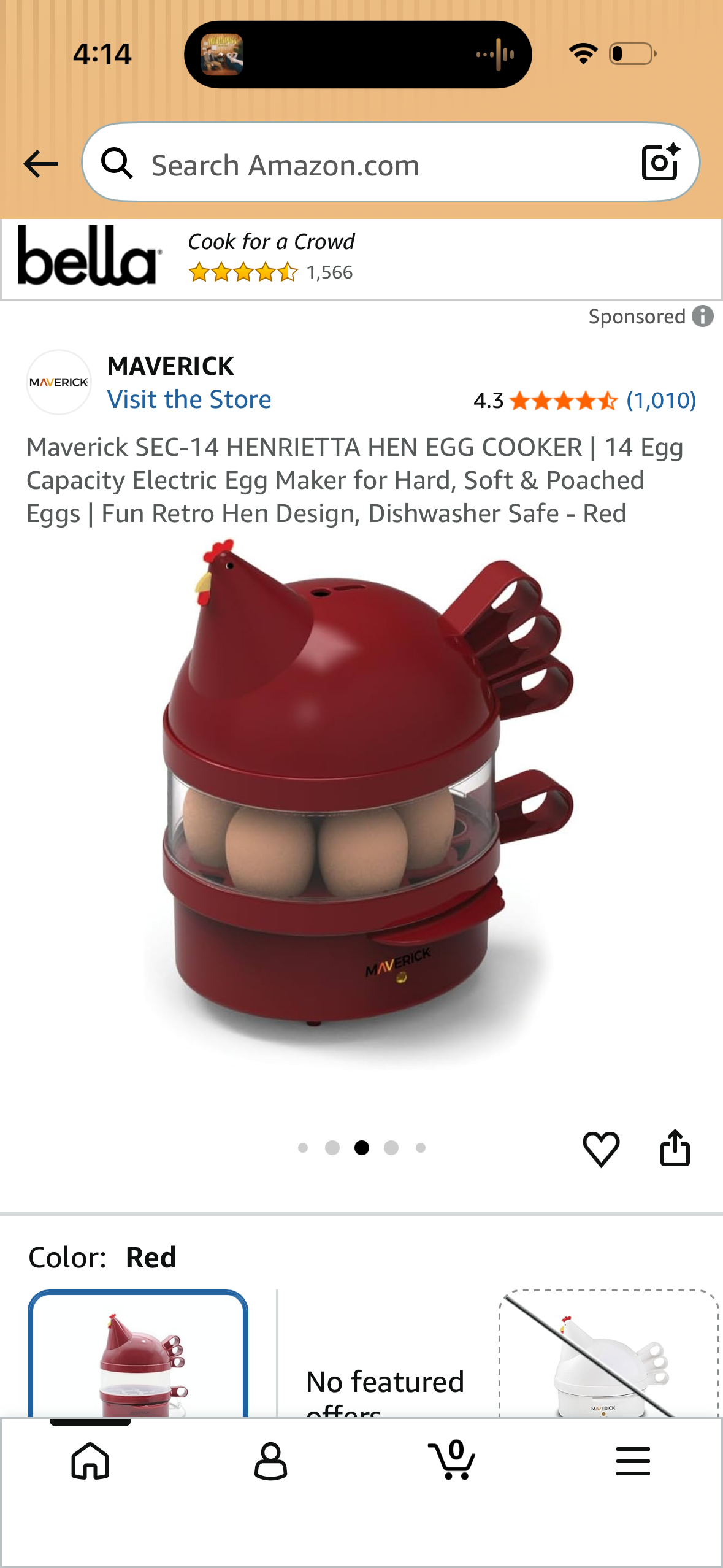 Maverick SEC-14 HENRIETTA HEN EGG COOKER | 14 Egg Capacity Electric Egg Maker for Hard, Soft & Poached Eggs | Fun Retro Hen Design, Dishwasher Safe - Red