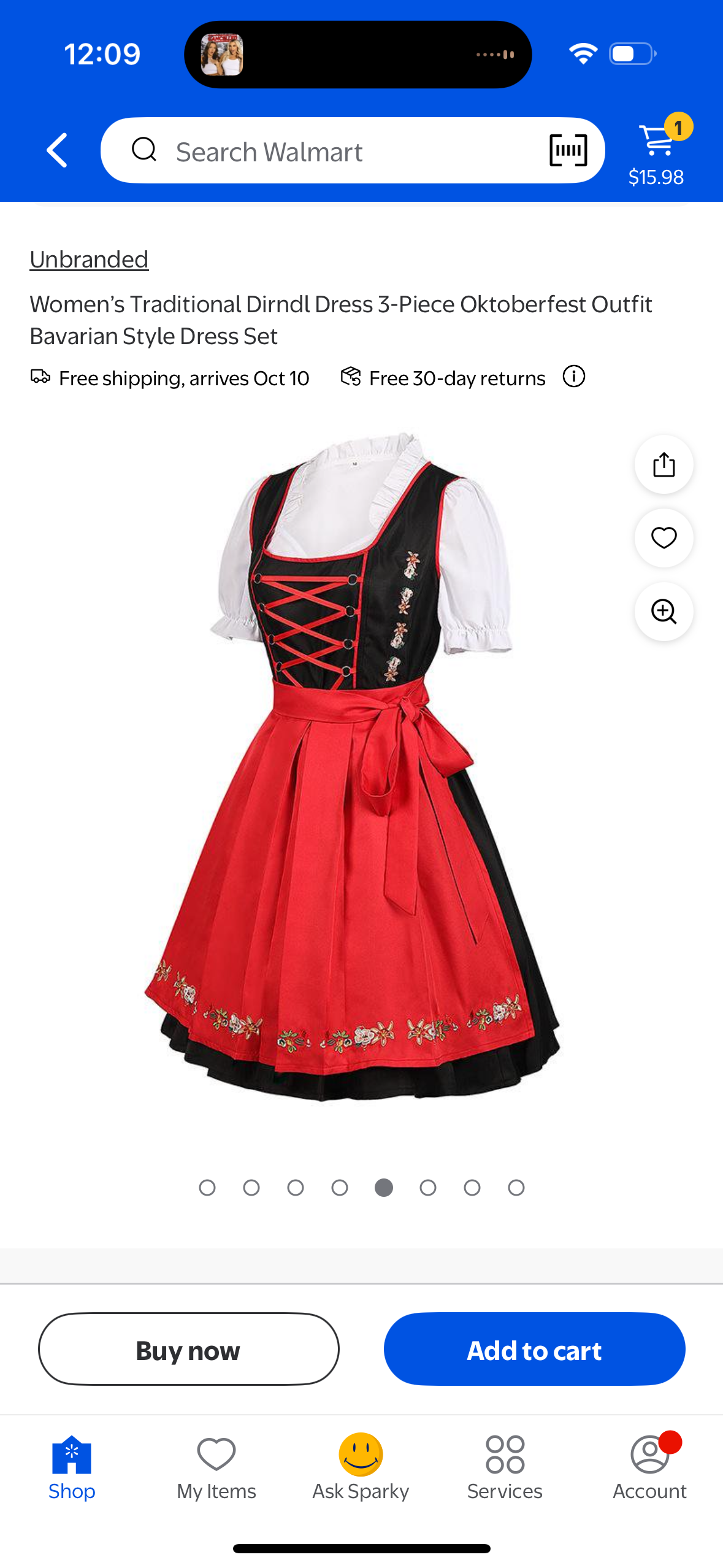 Women’s Traditional Dirndl Dress 3-Piece Oktoberfest Dress (Size 8)