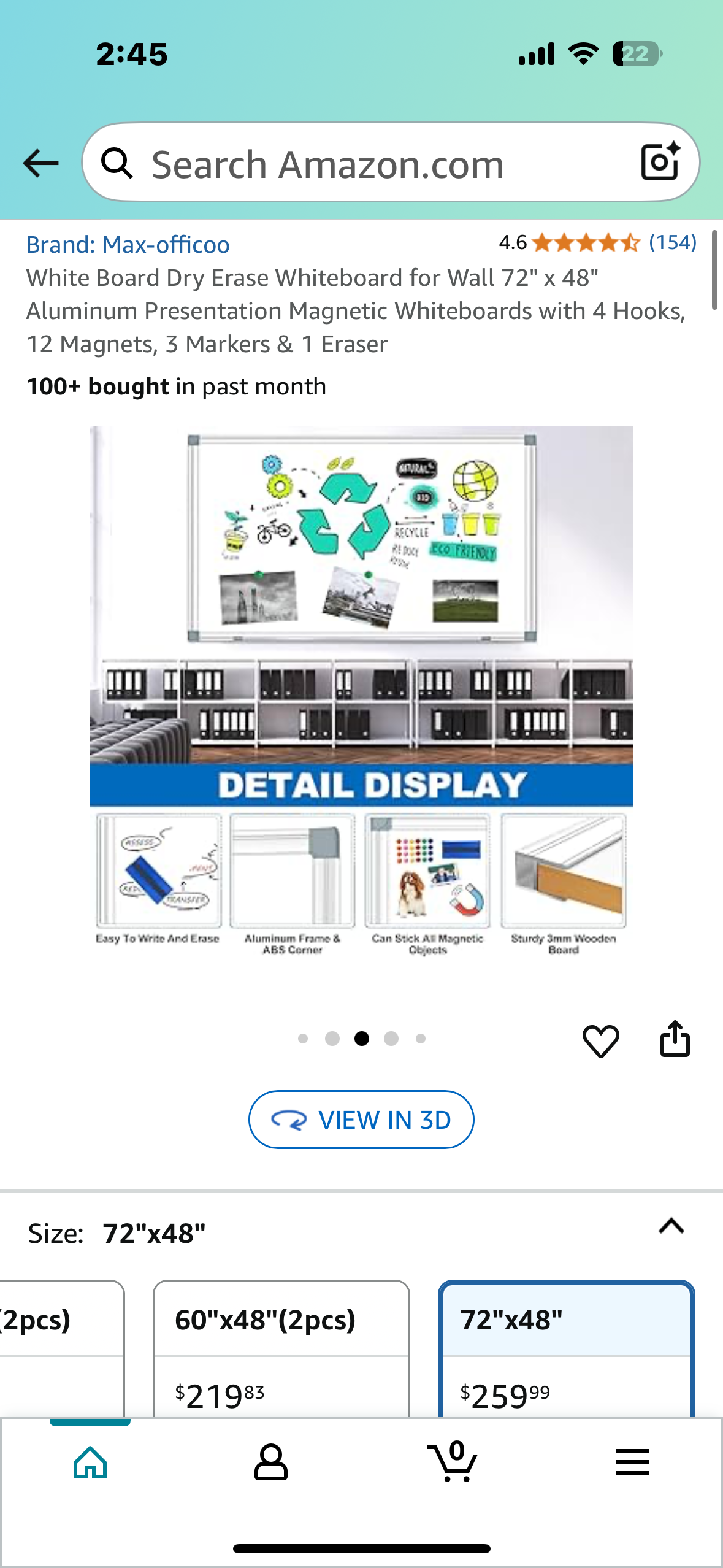 Dry Erase Whiteboard 72" x 48", Aluminum Presentation Magnetic Whiteboard with 4 Hooks, 12 Magnets, 3 Markers & 1 Eraser (O442)