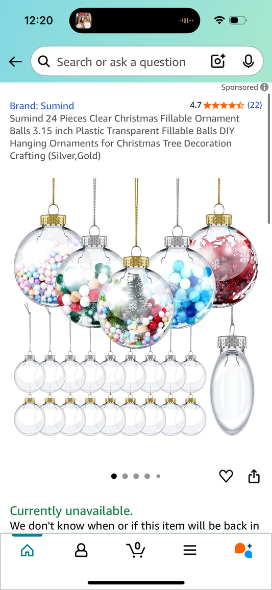 Sumind 24 Pieces Clear Christmas Fillable Ornament Balls 3.15 inch Plastic Transparent Fillable Balls DIY Hanging Ornaments for Christmas Tree Decoration Crafting (Silver,Gold)