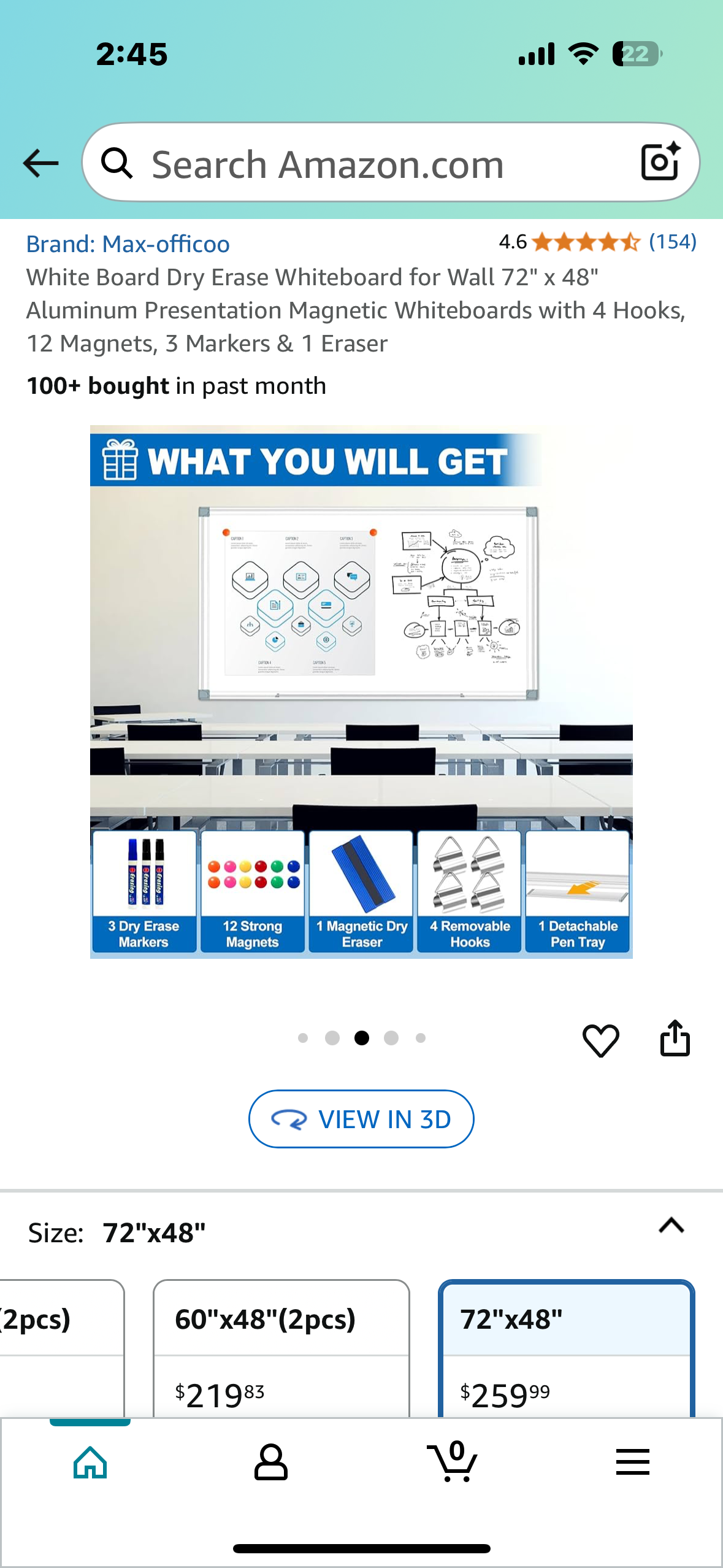 Dry Erase Whiteboard 72" x 48", Aluminum Presentation Magnetic Whiteboard with 4 Hooks, 12 Magnets, 3 Markers & 1 Eraser (O442)