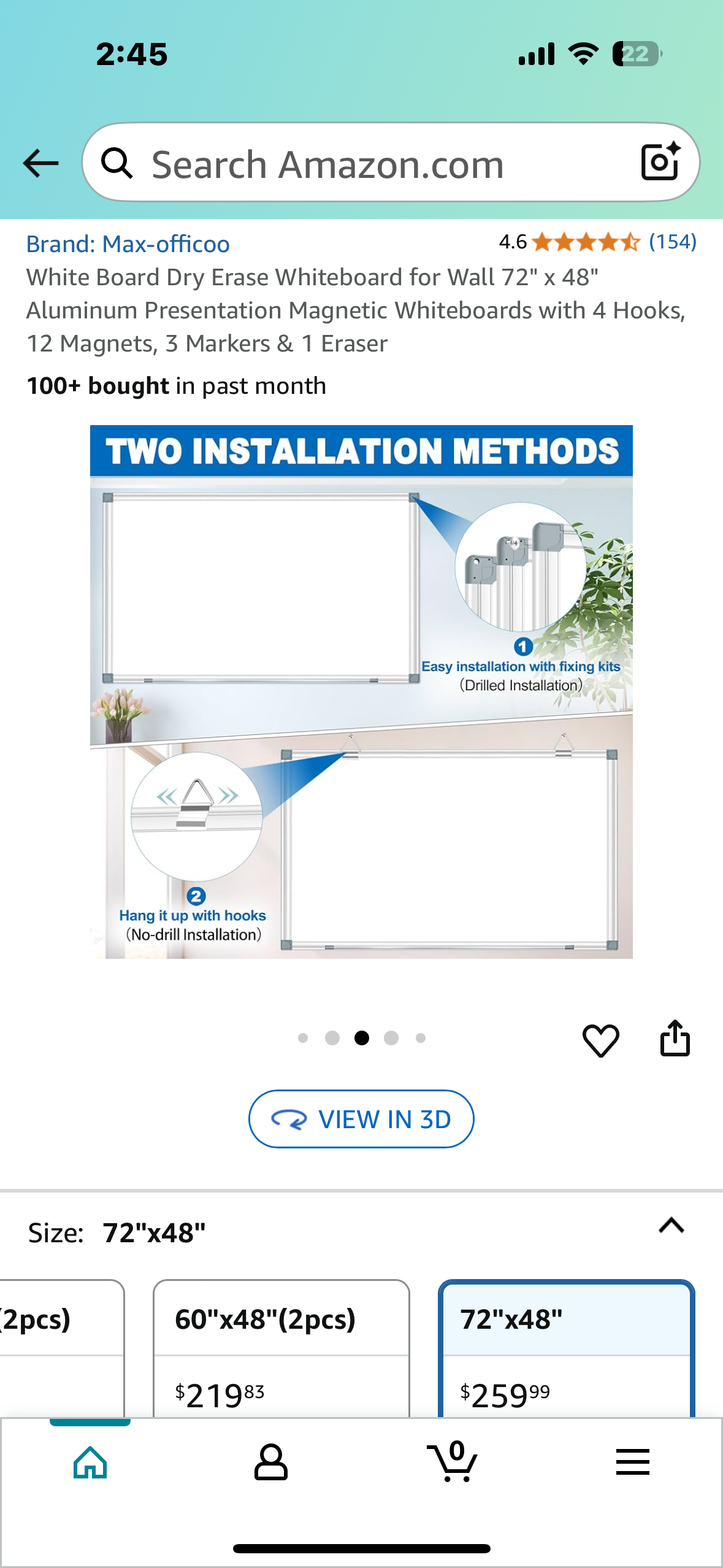 Dry Erase Whiteboard 72" x 48", Aluminum Presentation Magnetic Whiteboard with 4 Hooks, 12 Magnets, 3 Markers & 1 Eraser (O442)