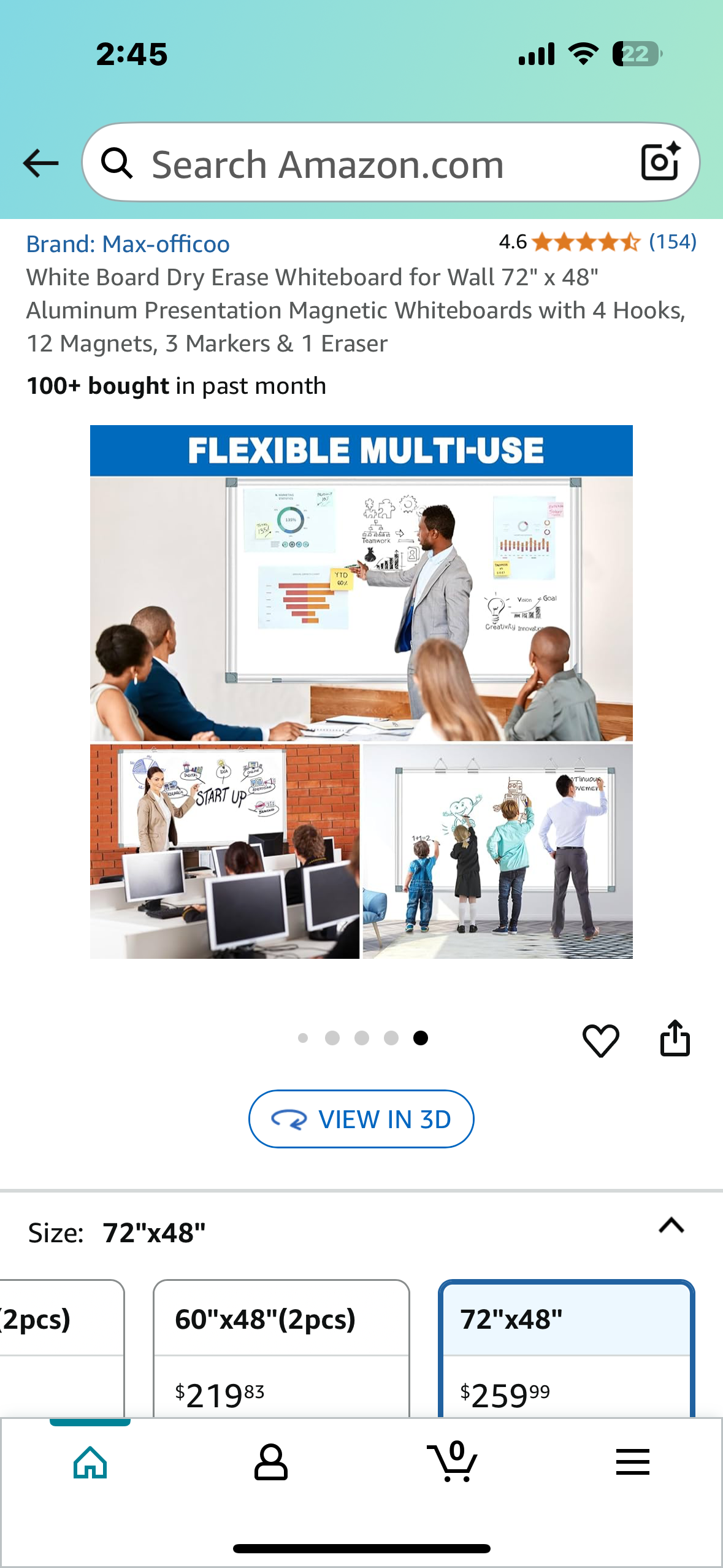 Dry Erase Whiteboard 72" x 48", Aluminum Presentation Magnetic Whiteboard with 4 Hooks, 12 Magnets, 3 Markers & 1 Eraser (O442)