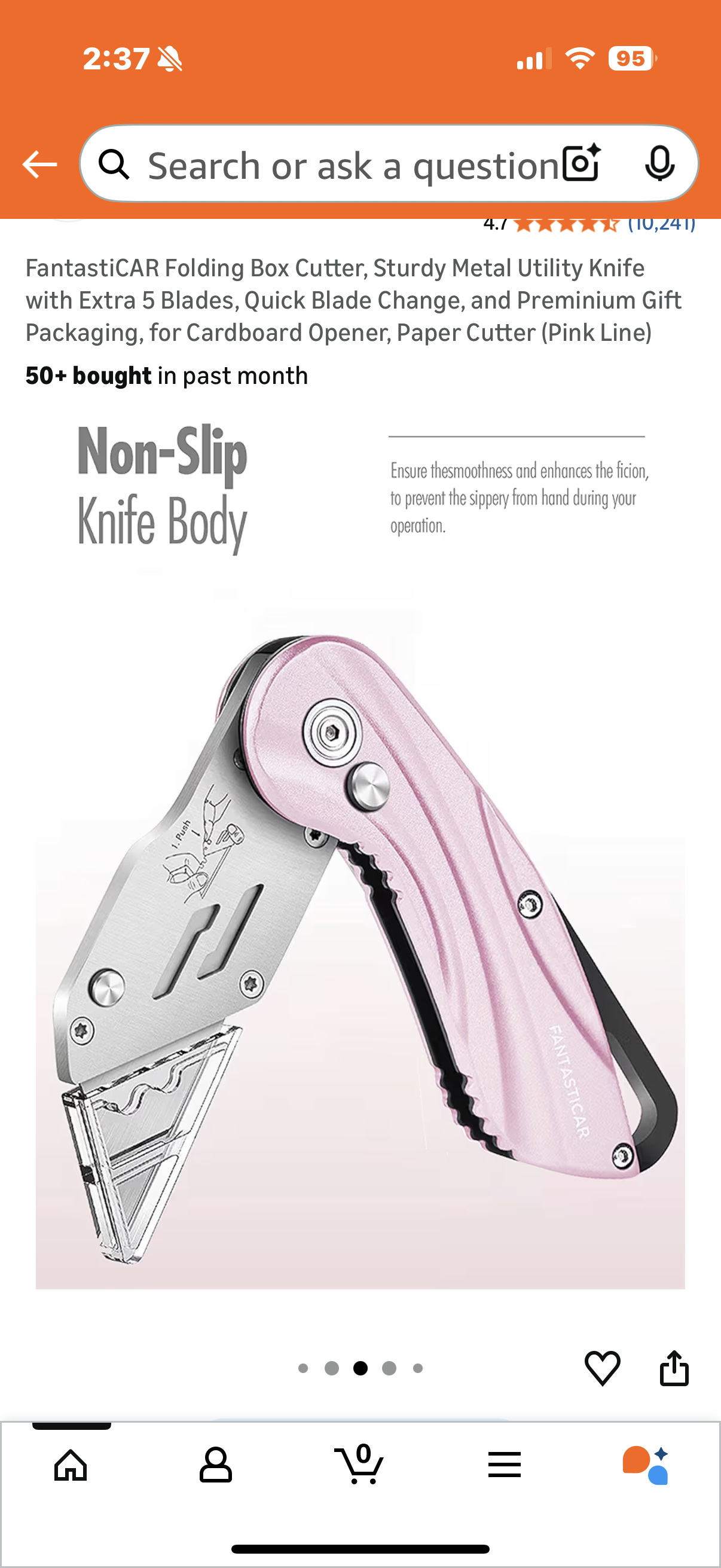 Folding Box Cutter, Sturdy Metal Utility Knife with Extra 5 Blades, Quick Blade Change, and Preminium Gift Packaging, for Cardboard Opener, Paper Cutter (Pink Line)