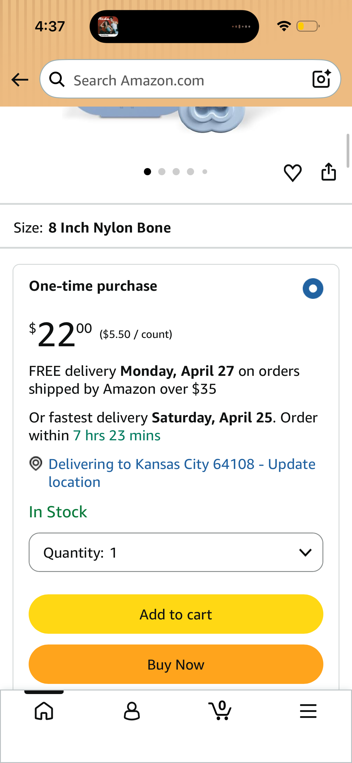 Kradle Calming Dog Bone - Refillable Chew Toy - Ashwagandha GABA - Supports Relaxation - 8" Nylon Bone