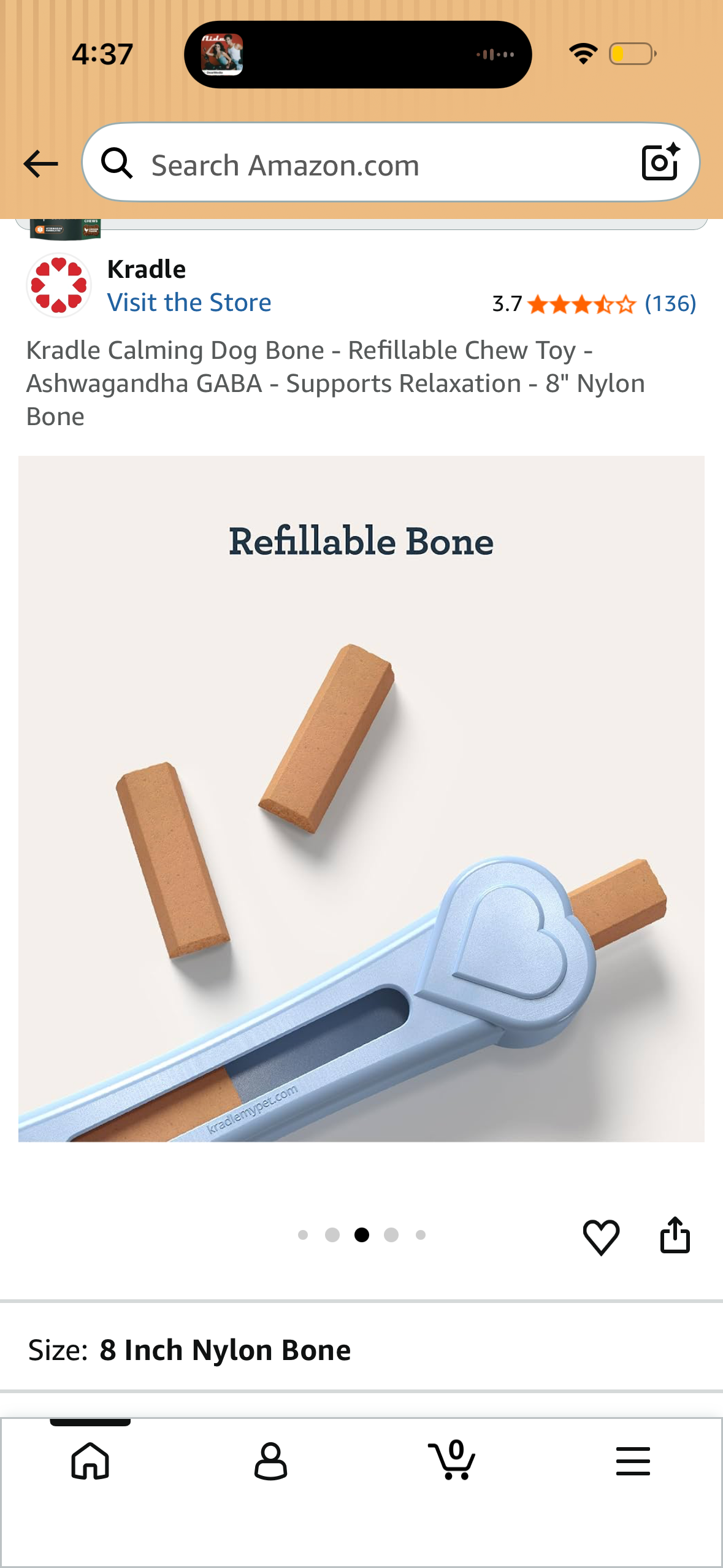 Kradle Calming Dog Bone - Refillable Chew Toy - Ashwagandha GABA - Supports Relaxation - 8" Nylon Bone