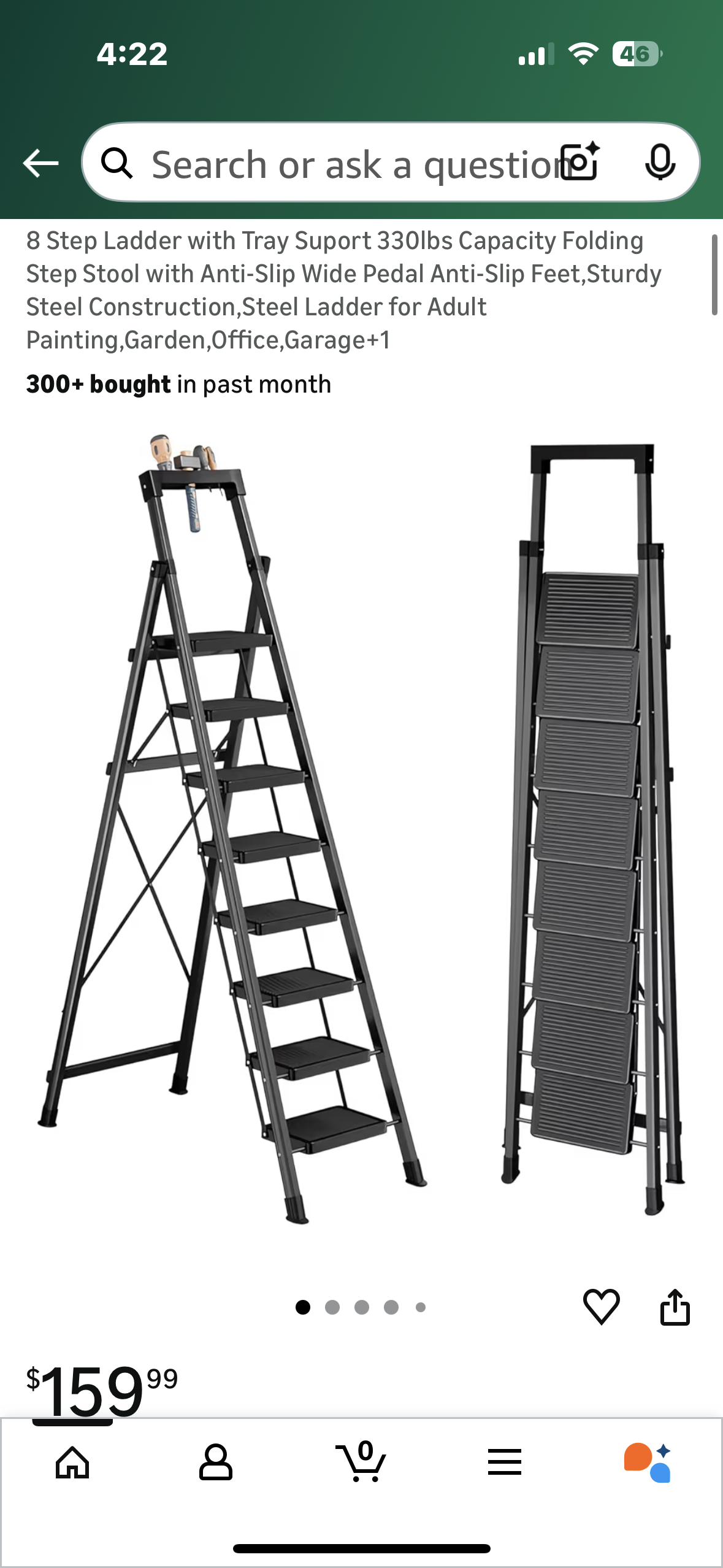 8 Step Ladder, Supports 330lbs Capacity, Folding Step Stool with Anti-Slip Wide Pedal, Anti-Slip Feet, Sturdy Steel Construction, Steel Ladder for Painting, Garden,Office,Garage (G921)
