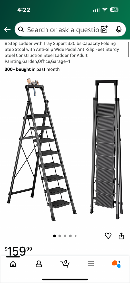 8 Step Ladder, Supports 330lbs Capacity, Folding Step Stool with Anti-Slip Wide Pedal, Anti-Slip Feet, Sturdy Steel Construction, Steel Ladder for Painting, Garden,Office,Garage (G921)