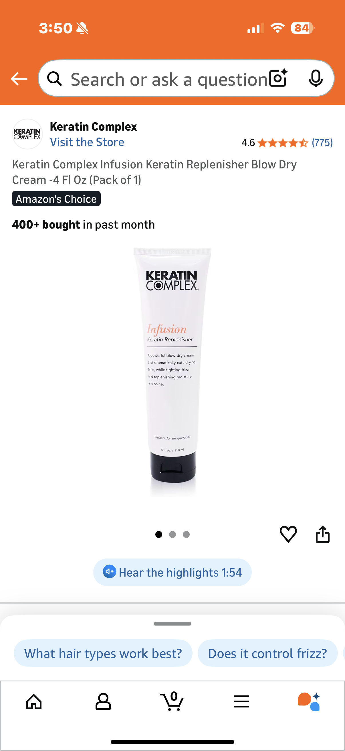 Keratin Complex Infusion Keratin Replenisher Blow Dry Cream -4 Fl Oz (Pack of 1)