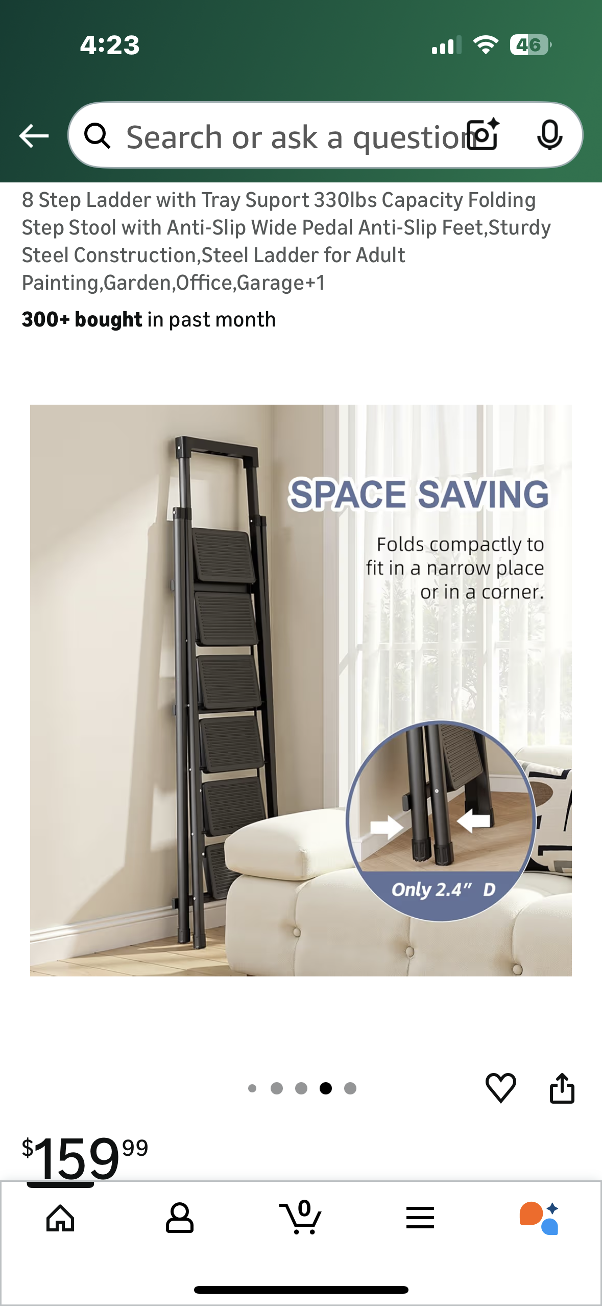 8 Step Ladder, Supports 330lbs Capacity, Folding Step Stool with Anti-Slip Wide Pedal, Anti-Slip Feet, Sturdy Steel Construction, Steel Ladder for Painting, Garden,Office,Garage (G921)