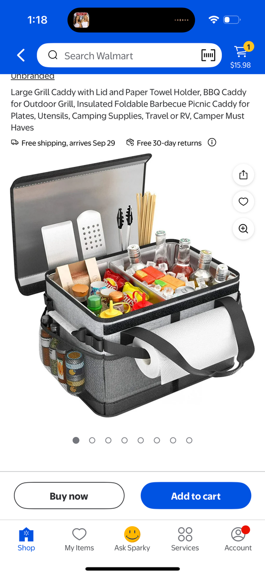 Large Grill Caddy with Lid and Paper Towel Holder, BBQ Caddy for Outdoor Grill, Insulated Foldable Barbecue Picnic Caddy for Plates, Utensils, Camping Supplies, Travel or RV, Camper Must Haves