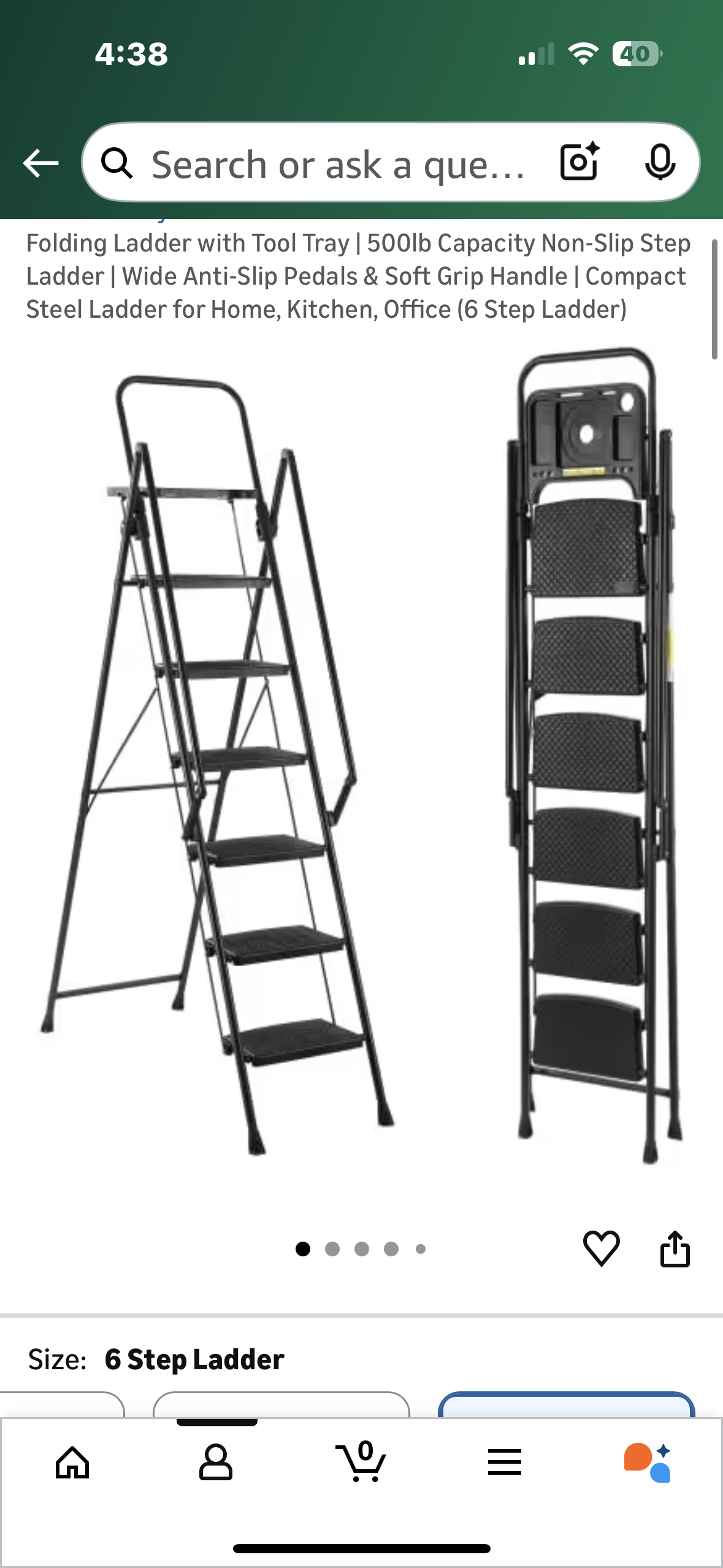 Folding Ladder with Tool Tray | 500lb Capacity Non-Slip Step Ladder | Wide Anti-Slip Pedals & Soft Grip Handle | Compact Steel Ladder for Home, Kitchen, Office (6 Step Ladder) (G923)