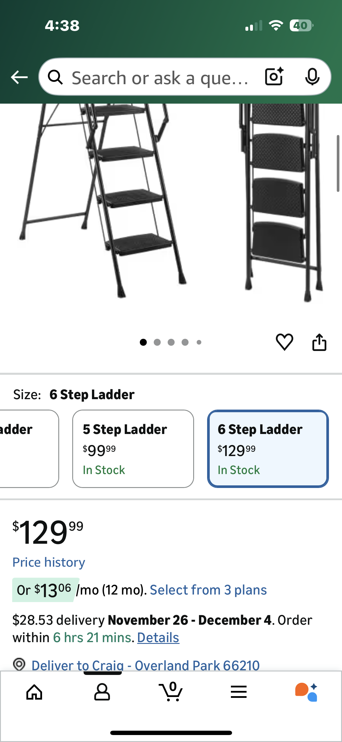 Folding Ladder with Tool Tray | 500lb Capacity Non-Slip Step Ladder | Wide Anti-Slip Pedals & Soft Grip Handle | Compact Steel Ladder for Home, Kitchen, Office (6 Step Ladder) (G923)