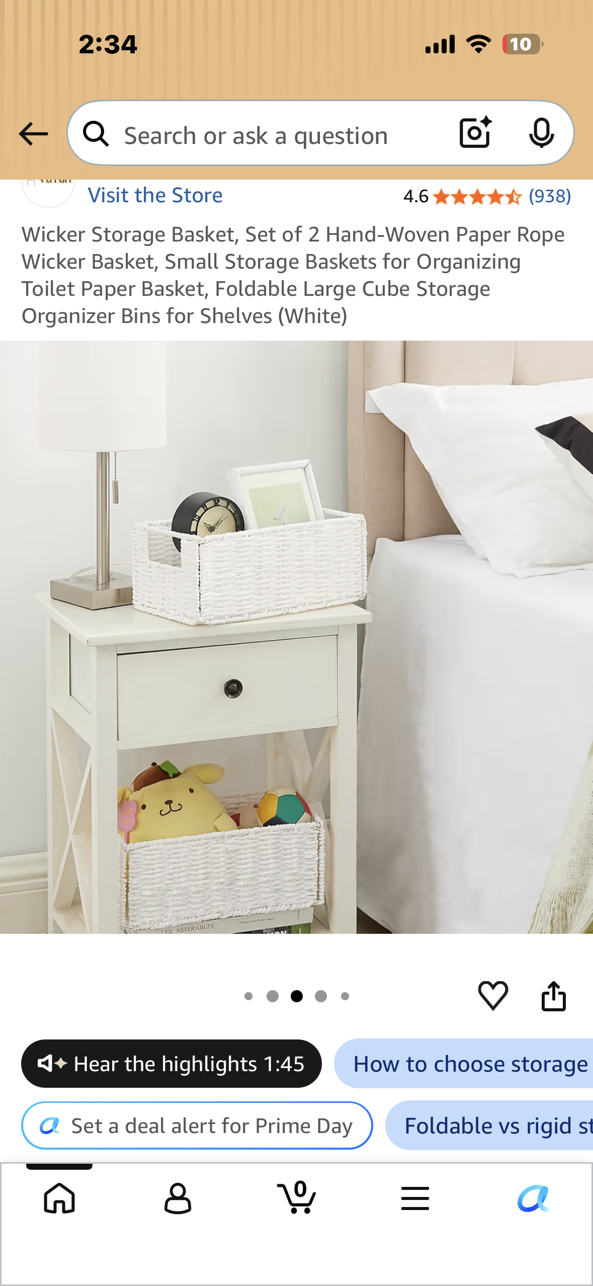 Wicker Storage Basket, Set of 2 Hand-Woven Paper Rope Wicker Basket, Small Storage Baskets for Organizing Toilet Paper Basket, Foldable Large Cube Storage Organizer Bins for Shelves (White)