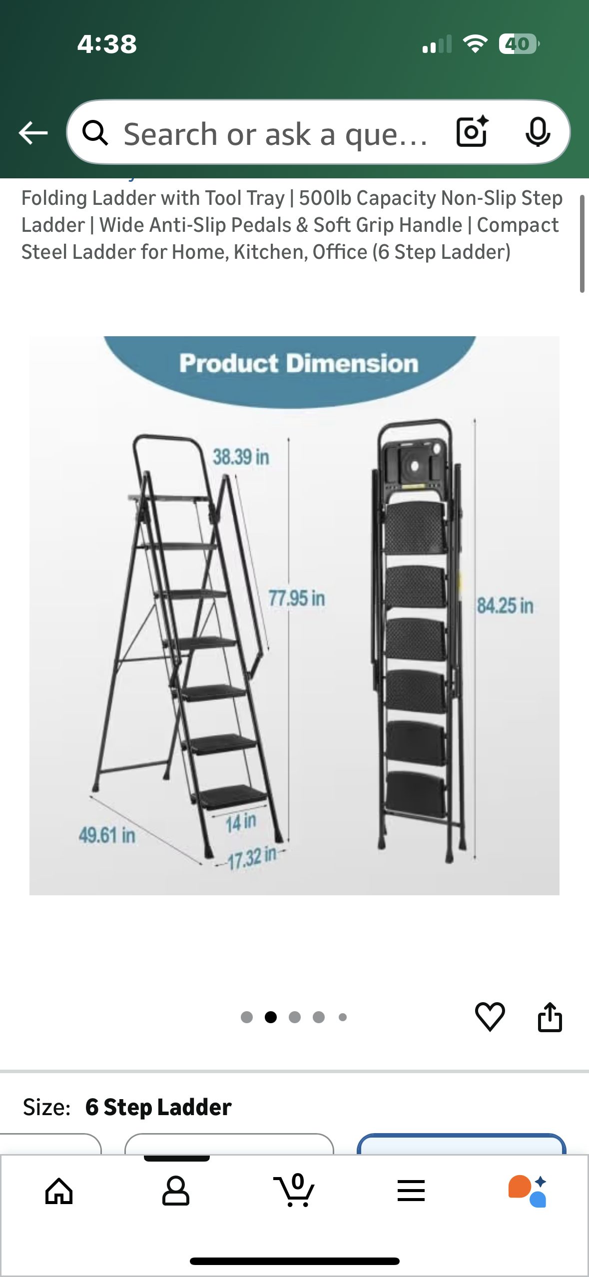 Folding Ladder with Tool Tray | 500lb Capacity Non-Slip Step Ladder | Wide Anti-Slip Pedals & Soft Grip Handle | Compact Steel Ladder for Home, Kitchen, Office (6 Step Ladder) (G923)