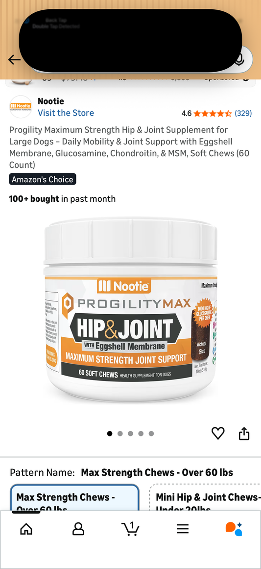 Progility Maximum Strength Hip & Joint Supplement for Large Dogs – Daily Mobility & Joint Support with Eggshell Membrane, Glucosamine, Chondroitin, & MSM, Soft Chews (60 Count) Expire 11/26
