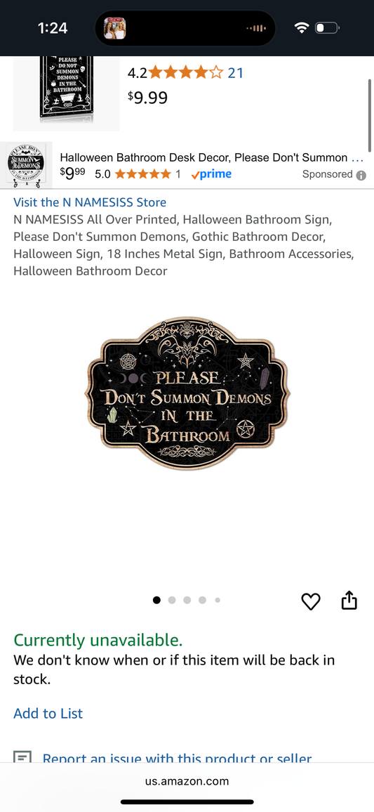 Halloween Bathroom Sign, Please Don't Summon Demons, Gothic Bathroom Decor, Halloween Sign, 18 Inches Metal Sign, Bathroom Accessories, Halloween Bathroom Decor