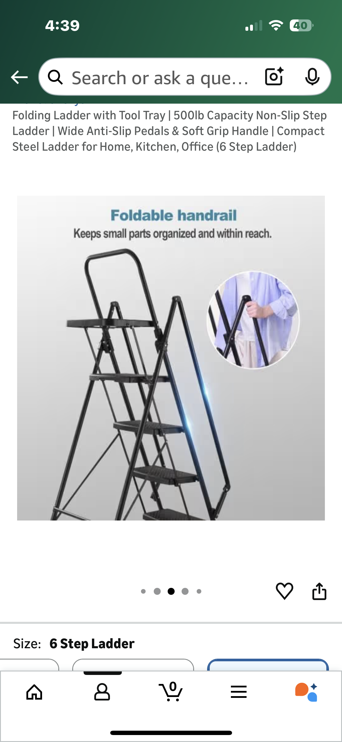 Folding Ladder with Tool Tray | 500lb Capacity Non-Slip Step Ladder | Wide Anti-Slip Pedals & Soft Grip Handle | Compact Steel Ladder for Home, Kitchen, Office (6 Step Ladder) (G923)