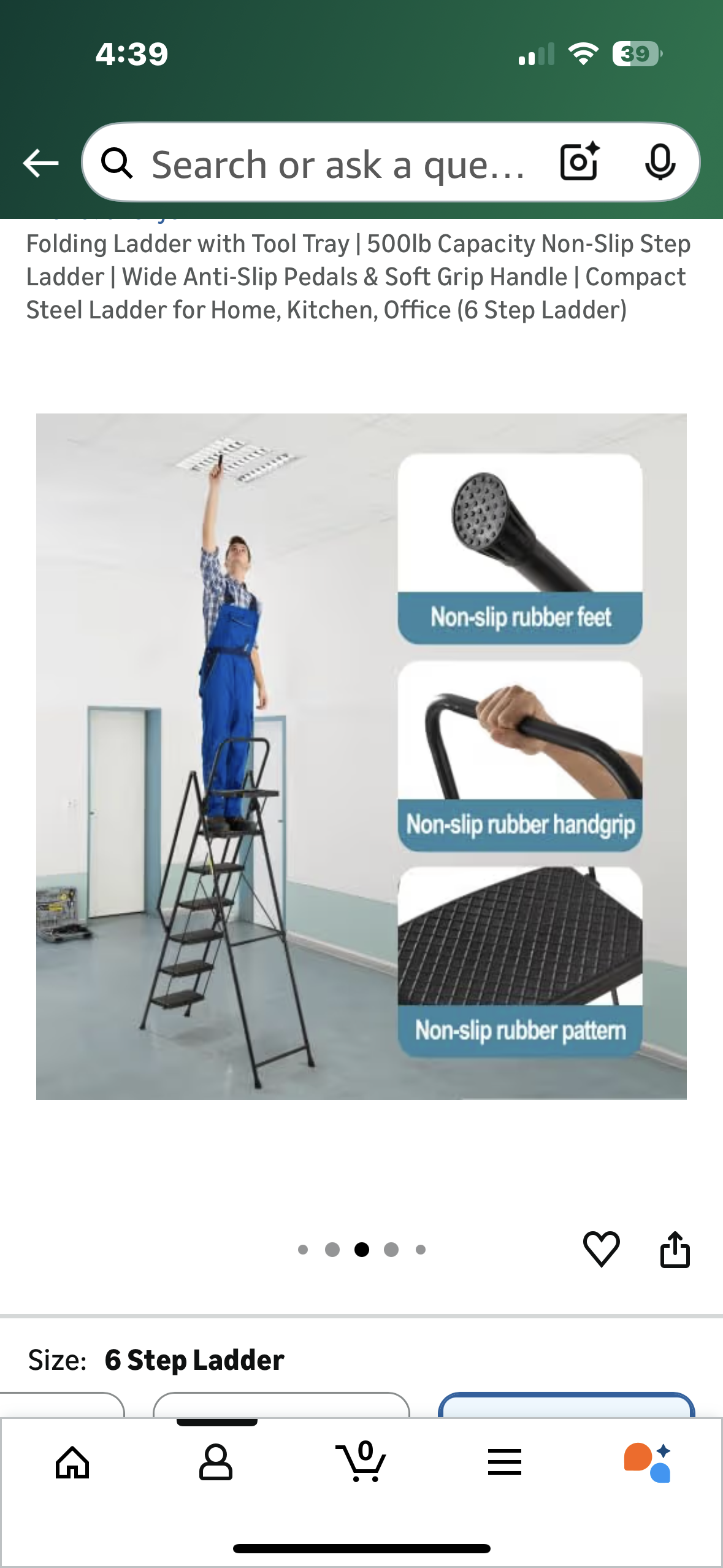 Folding Ladder with Tool Tray | 500lb Capacity Non-Slip Step Ladder | Wide Anti-Slip Pedals & Soft Grip Handle | Compact Steel Ladder for Home, Kitchen, Office (6 Step Ladder) (G923)