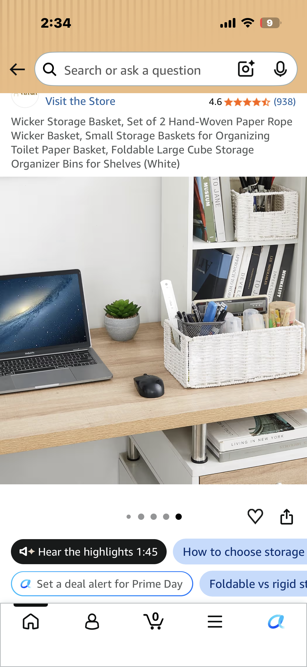 Wicker Storage Basket, Set of 2 Hand-Woven Paper Rope Wicker Basket, Small Storage Baskets for Organizing Toilet Paper Basket, Foldable Large Cube Storage Organizer Bins for Shelves (White)
