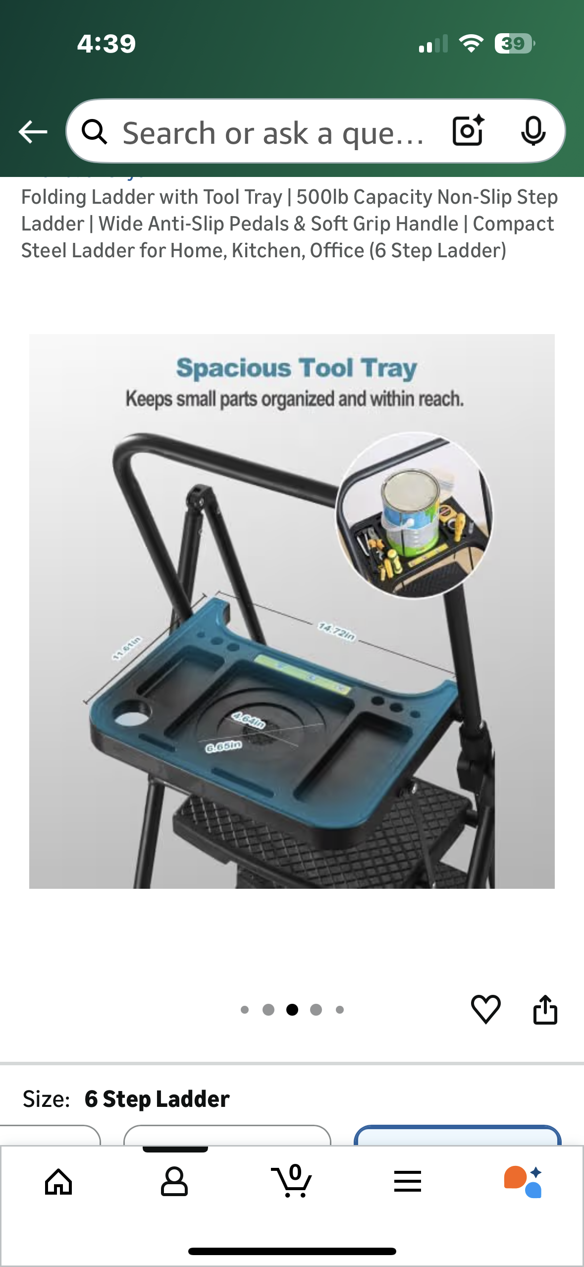 Folding Ladder with Tool Tray | 500lb Capacity Non-Slip Step Ladder | Wide Anti-Slip Pedals & Soft Grip Handle | Compact Steel Ladder for Home, Kitchen, Office (6 Step Ladder) (G923)