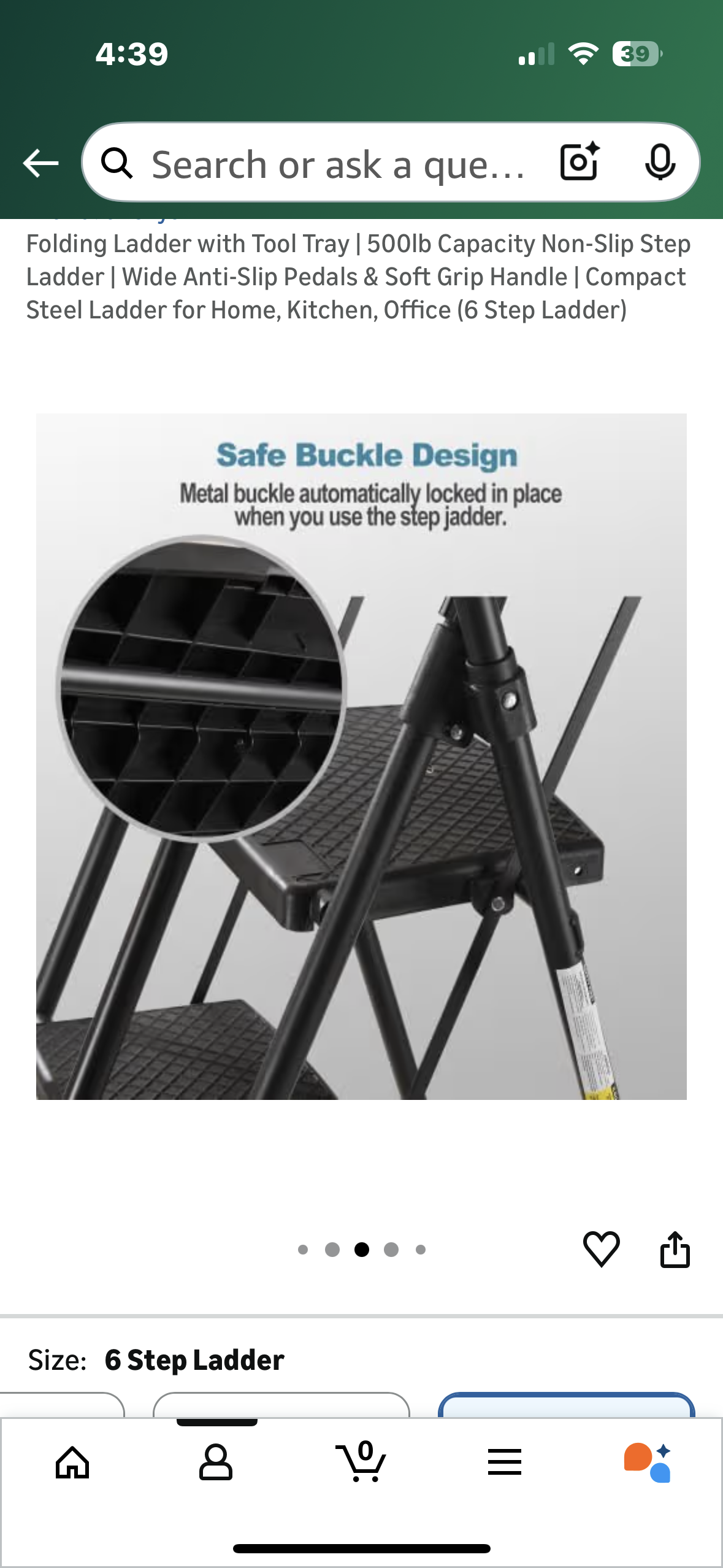 Folding Ladder with Tool Tray | 500lb Capacity Non-Slip Step Ladder | Wide Anti-Slip Pedals & Soft Grip Handle | Compact Steel Ladder for Home, Kitchen, Office (6 Step Ladder) (G923)