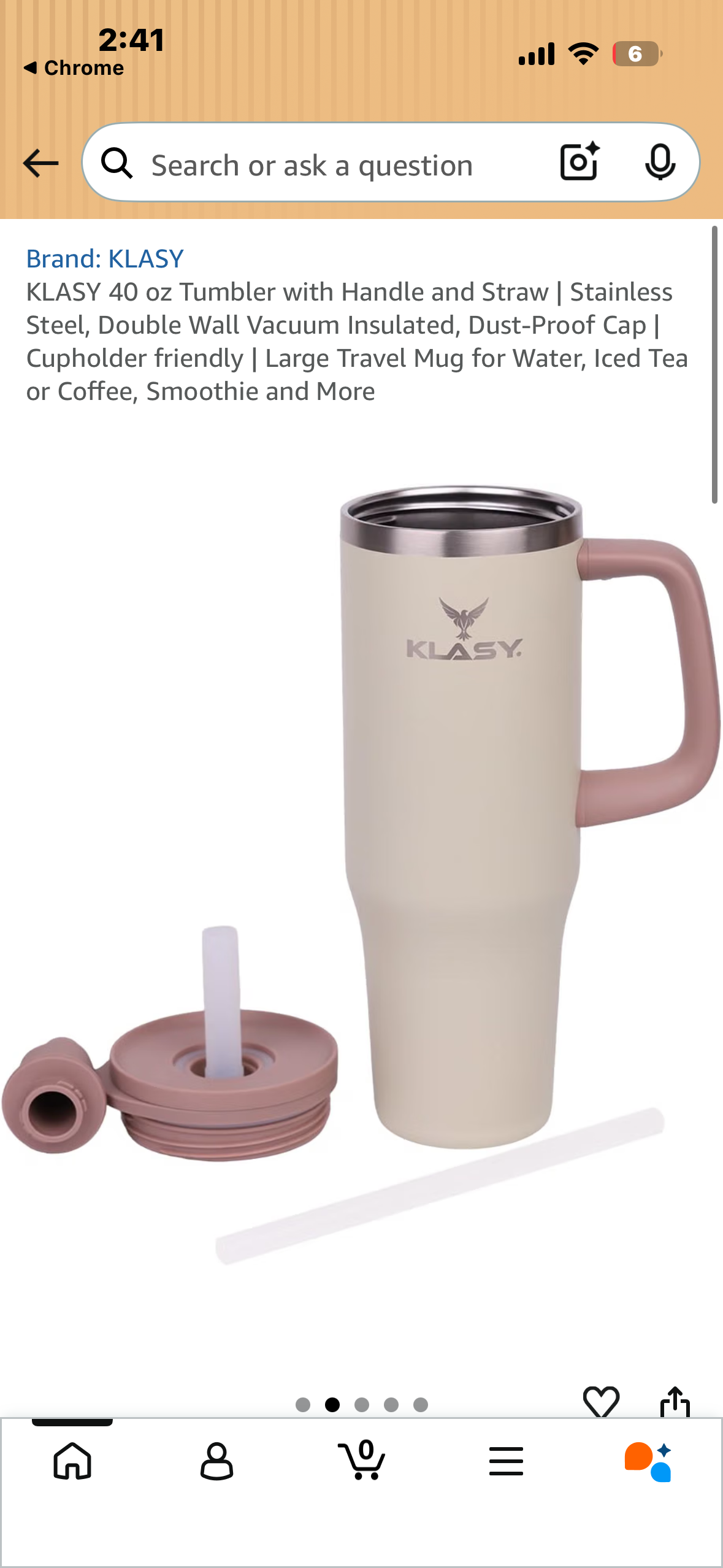 KLASY 40 oz Tumbler with Handle and Straw | Stainless Steel, Double Wall Vacuum Insulated, Dust-Proof Cap | Cupholder friendly | Large Travel Mug for Water, Iced Tea or Coffee, Smoothie and More
